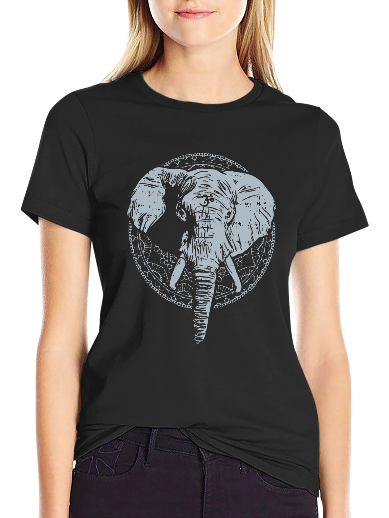 Elephant Graphic Print Crew Neck T-Shirt