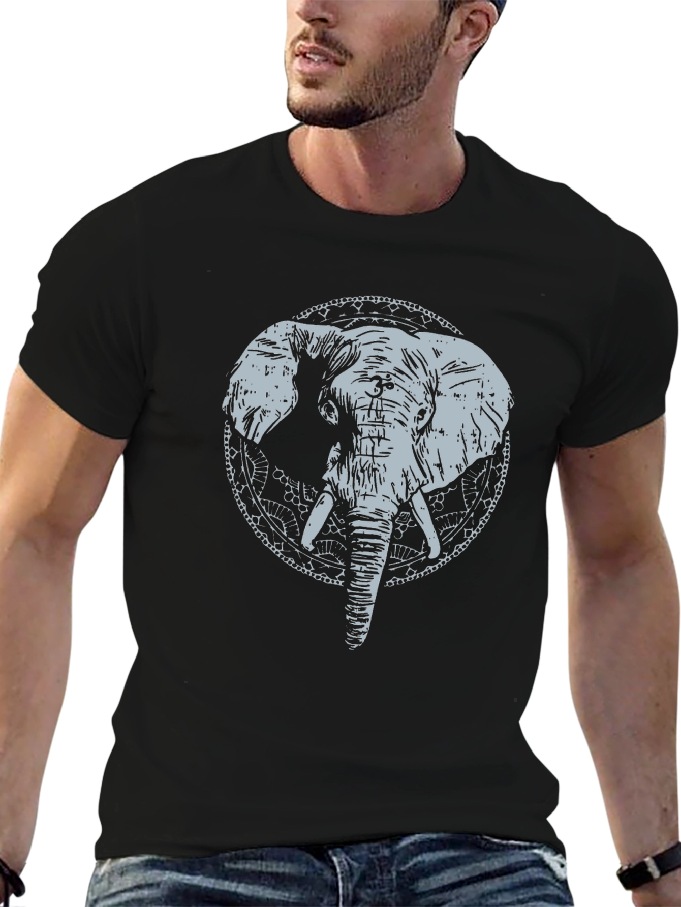 Elephant Graphic Print Crew Neck T-Shirt