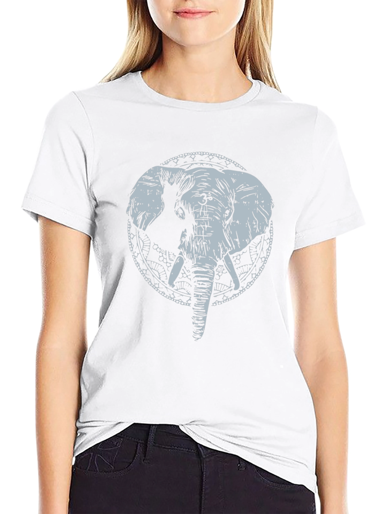 Elephant Graphic Print Crew Neck T-Shirt