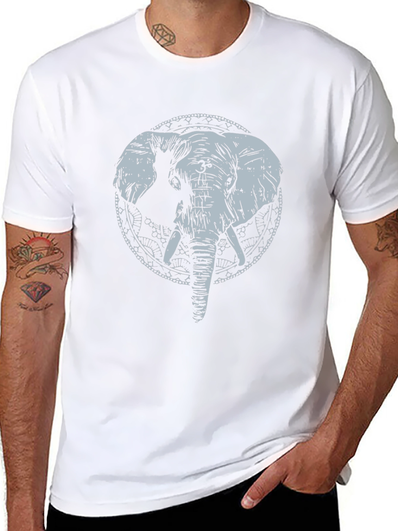 Elephant Graphic Print Crew Neck T-Shirt