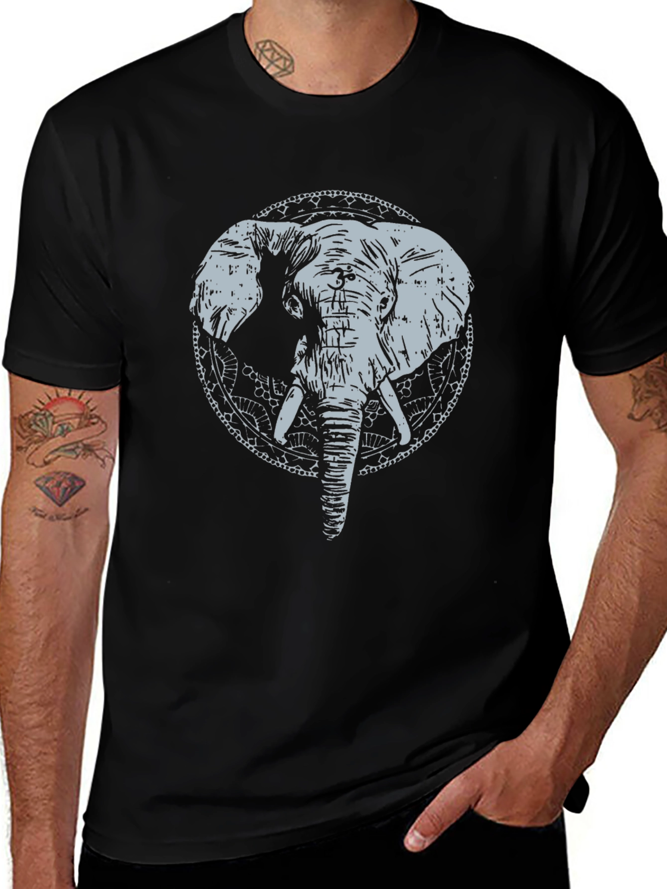 Elephant Graphic Print Crew Neck T-Shirt