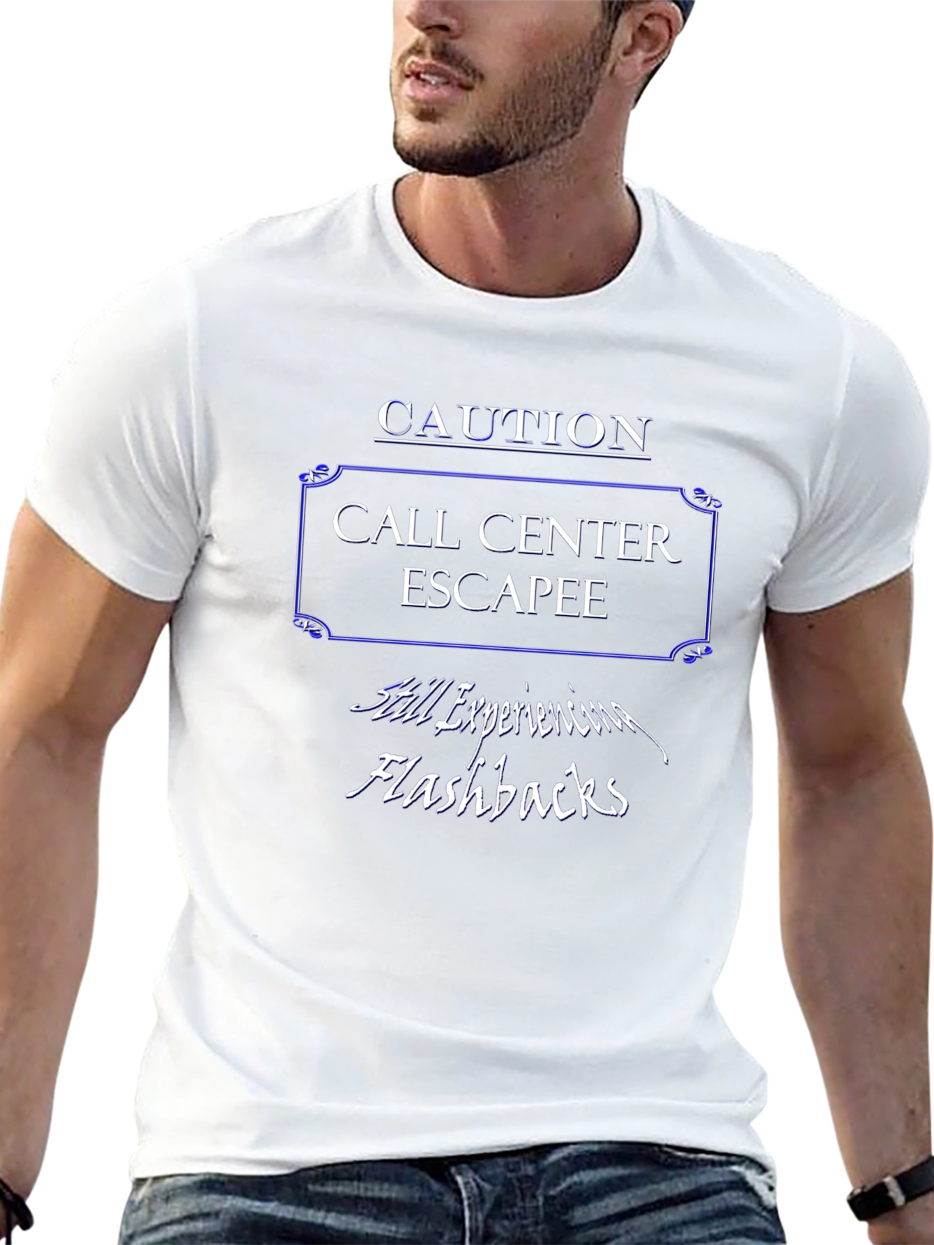 Caution Call Center Escapee T-Shirt - Still Experiencing Flashbacks