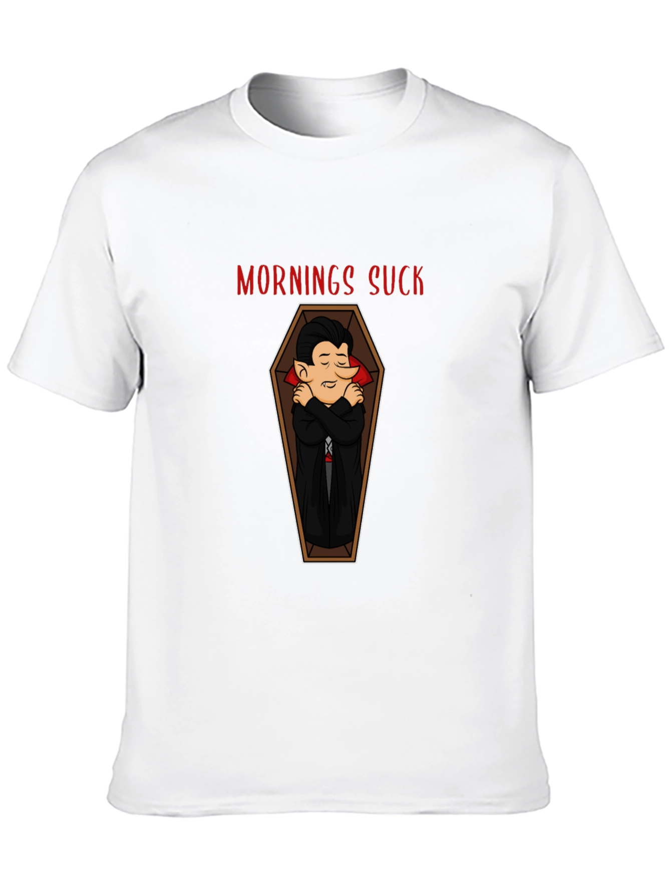 Mornings Suck Vampire Coffin Graphic Tee