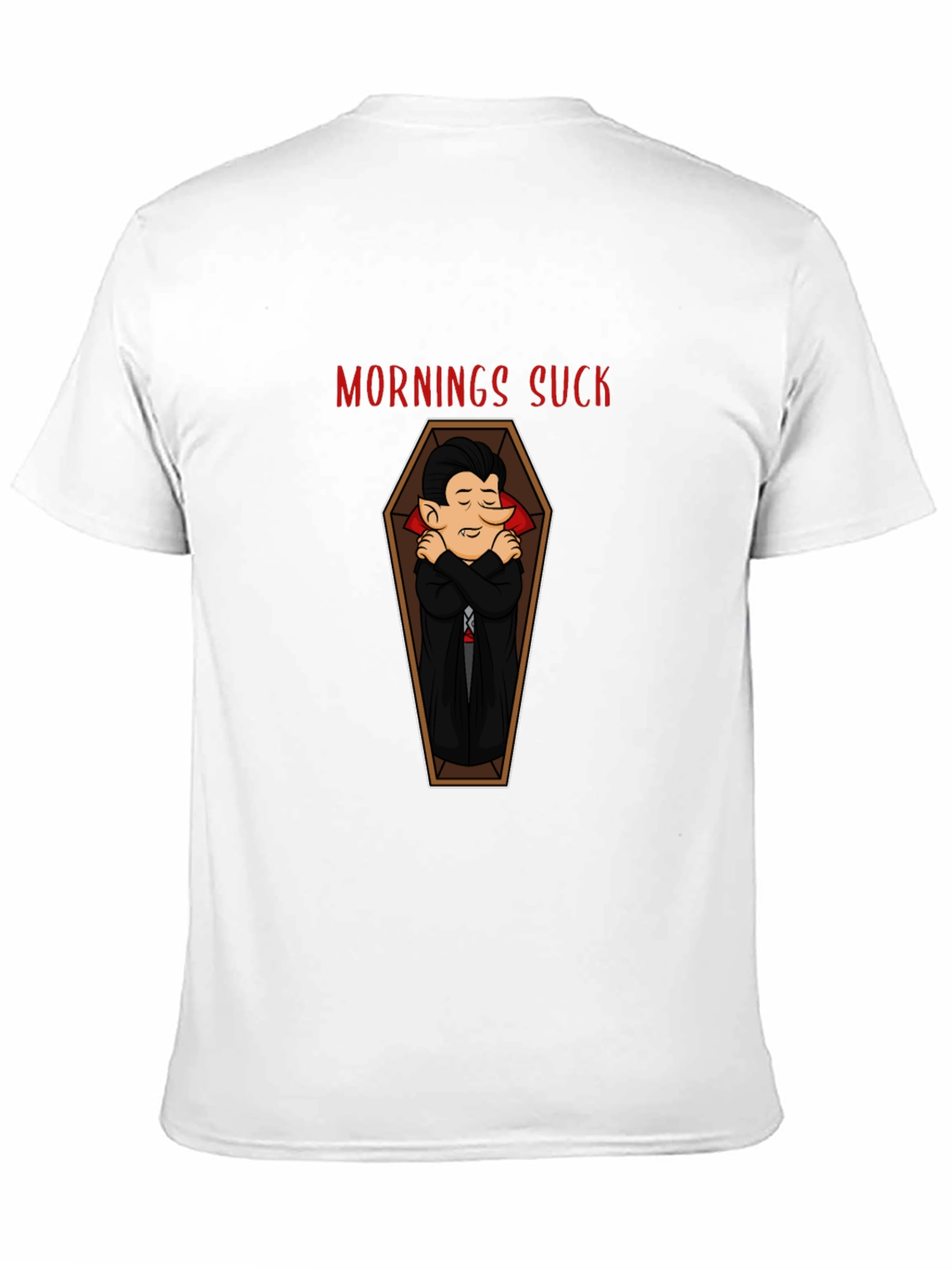 Mornings Suck Vampire Coffin Graphic Tee