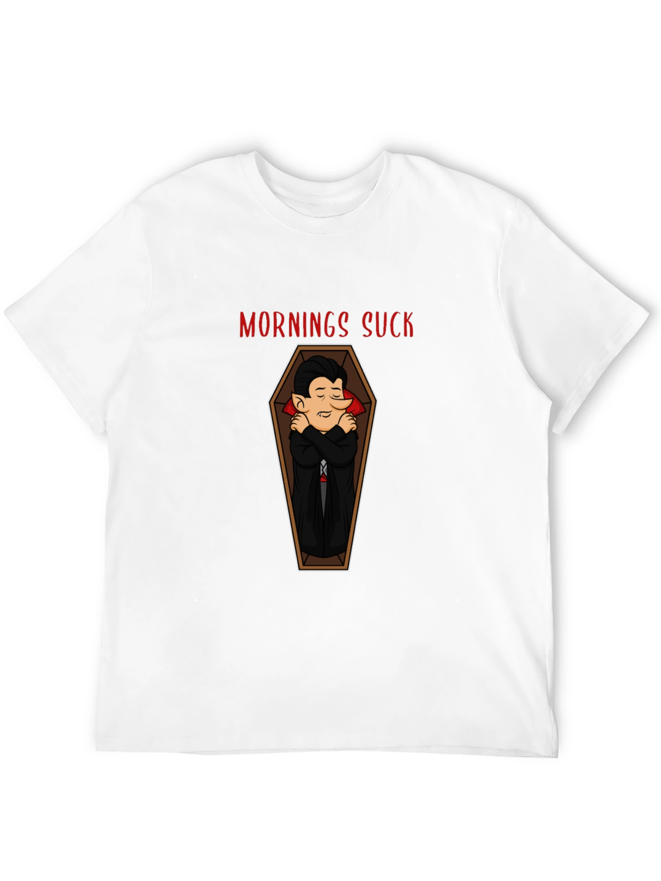Mornings Suck Vampire Coffin Graphic Tee