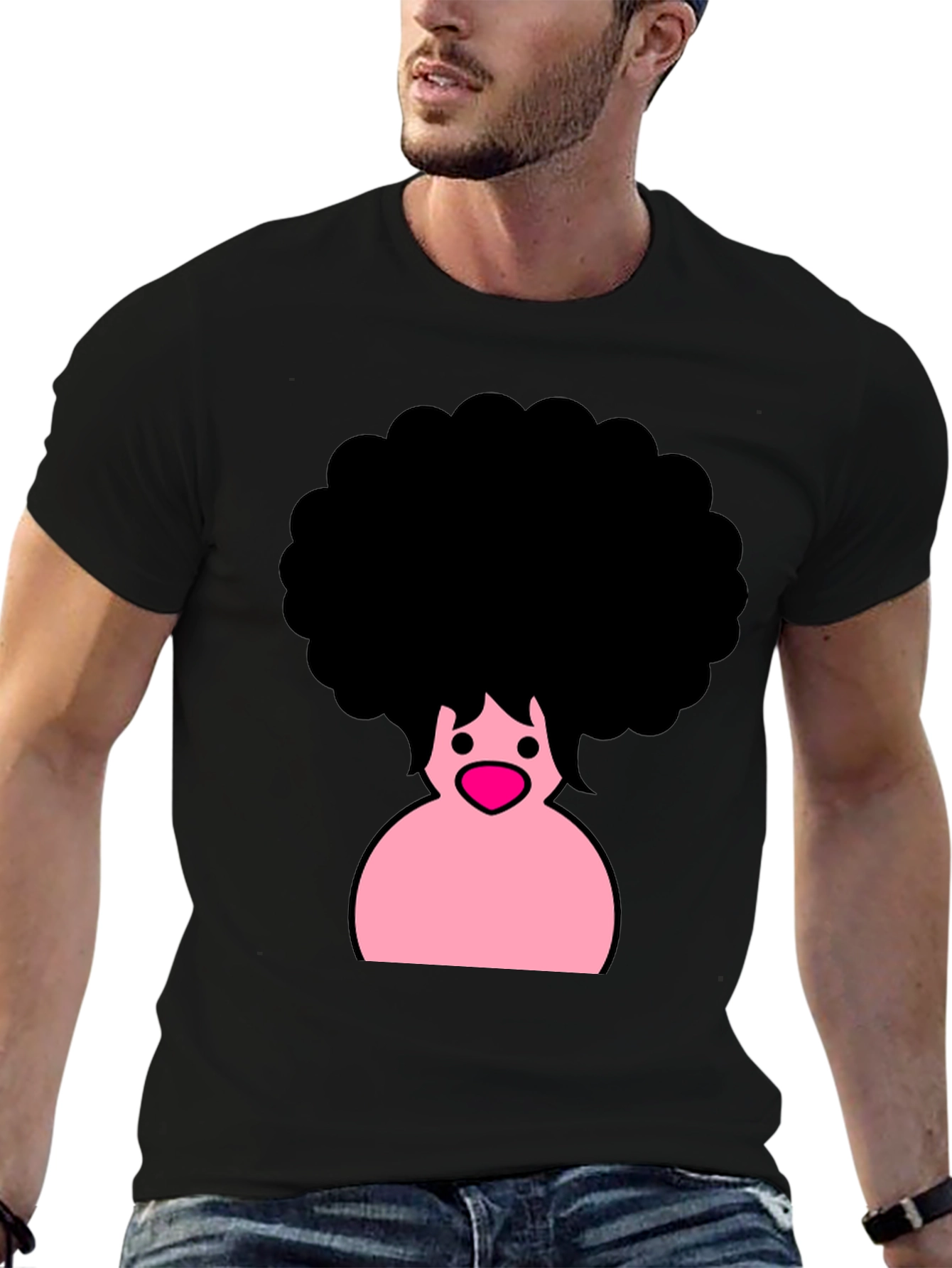 Afro Cartoon Graphic Black T-Shirt