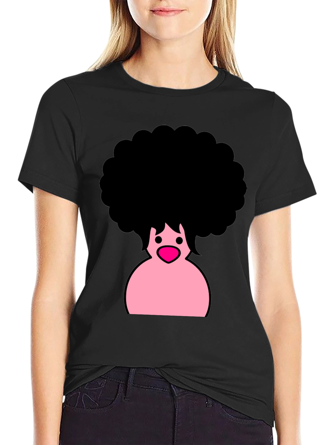Afro Cartoon Graphic Black T-Shirt