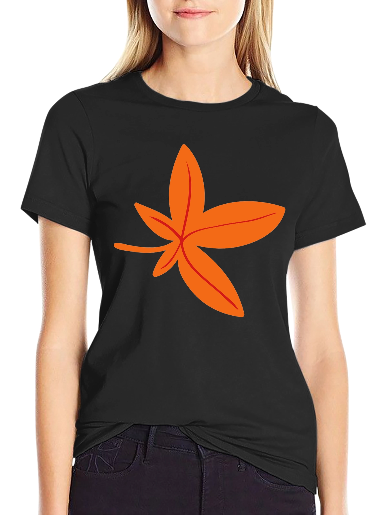 Autumn Leaf Graphic Tee - Stylish Black T-Shirt
