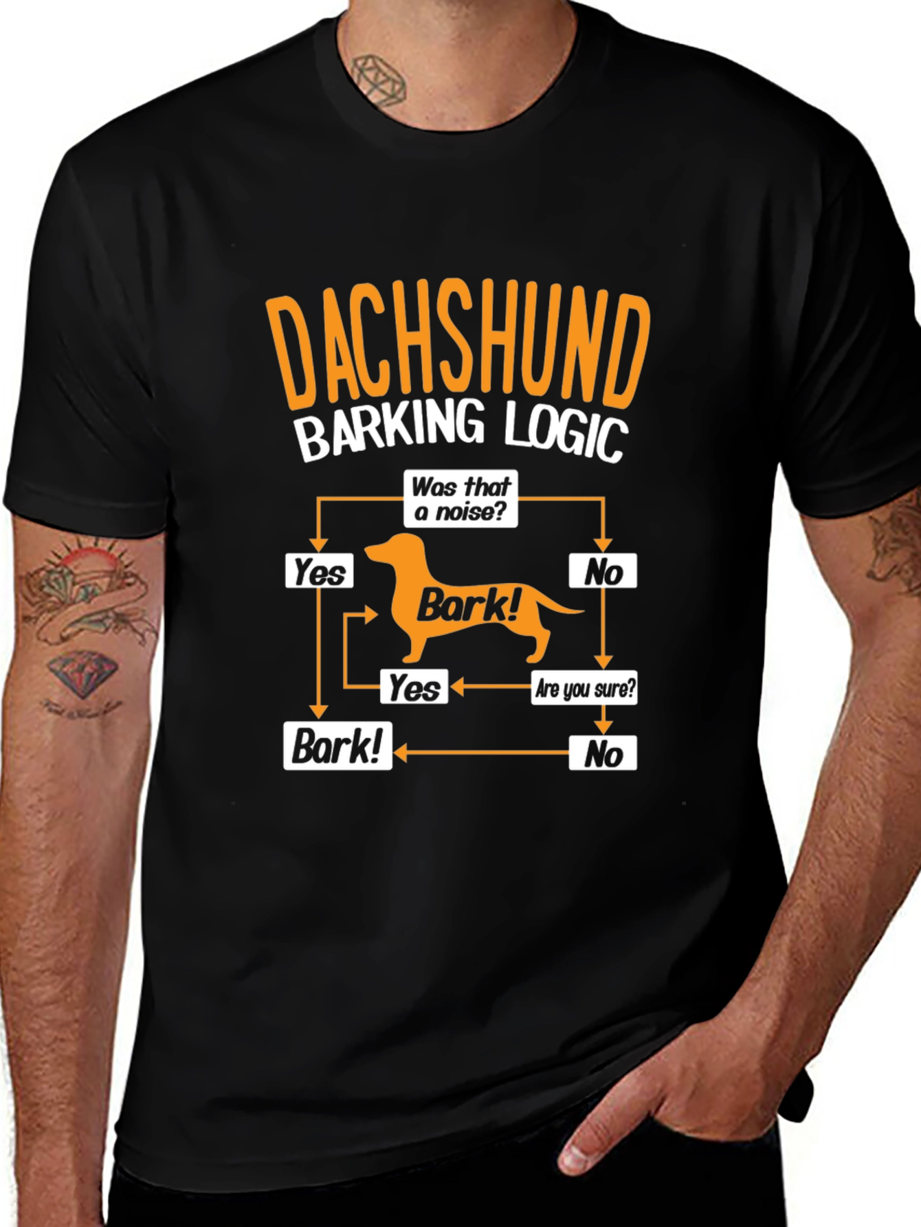 Dachshund Barking Logic Mens Graphic T-Shirt