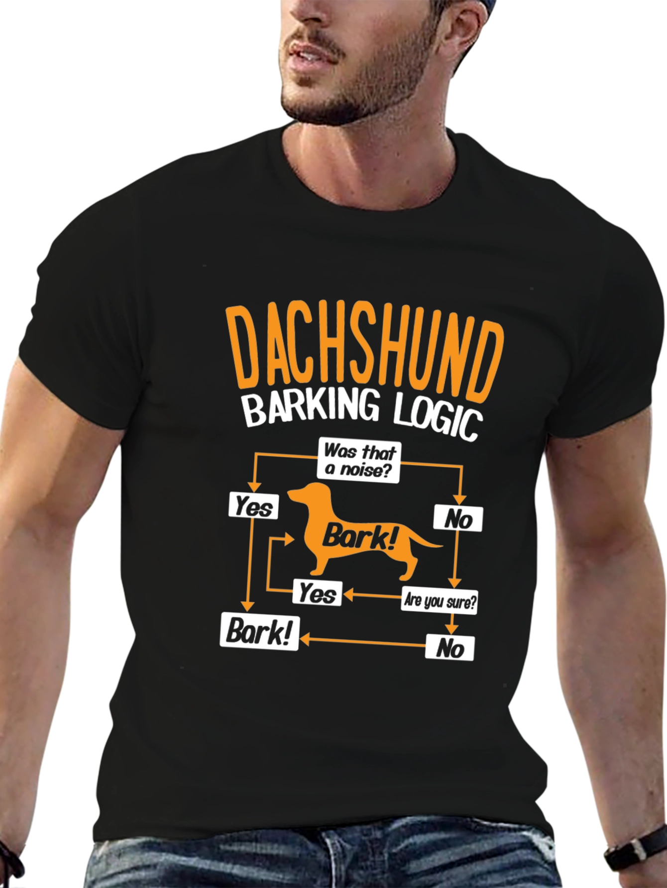 Dachshund Barking Logic Mens Graphic T-Shirt