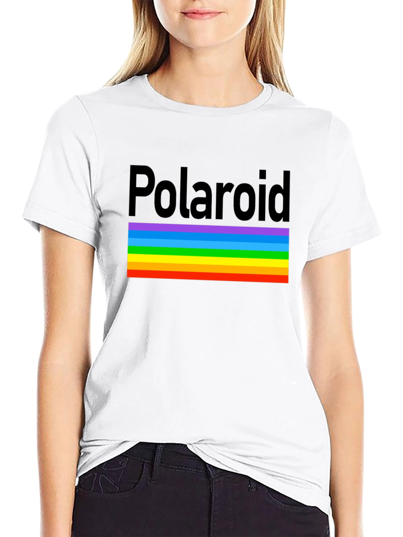 Polaroid Rainbow Stripe Graphic Black T-Shirt