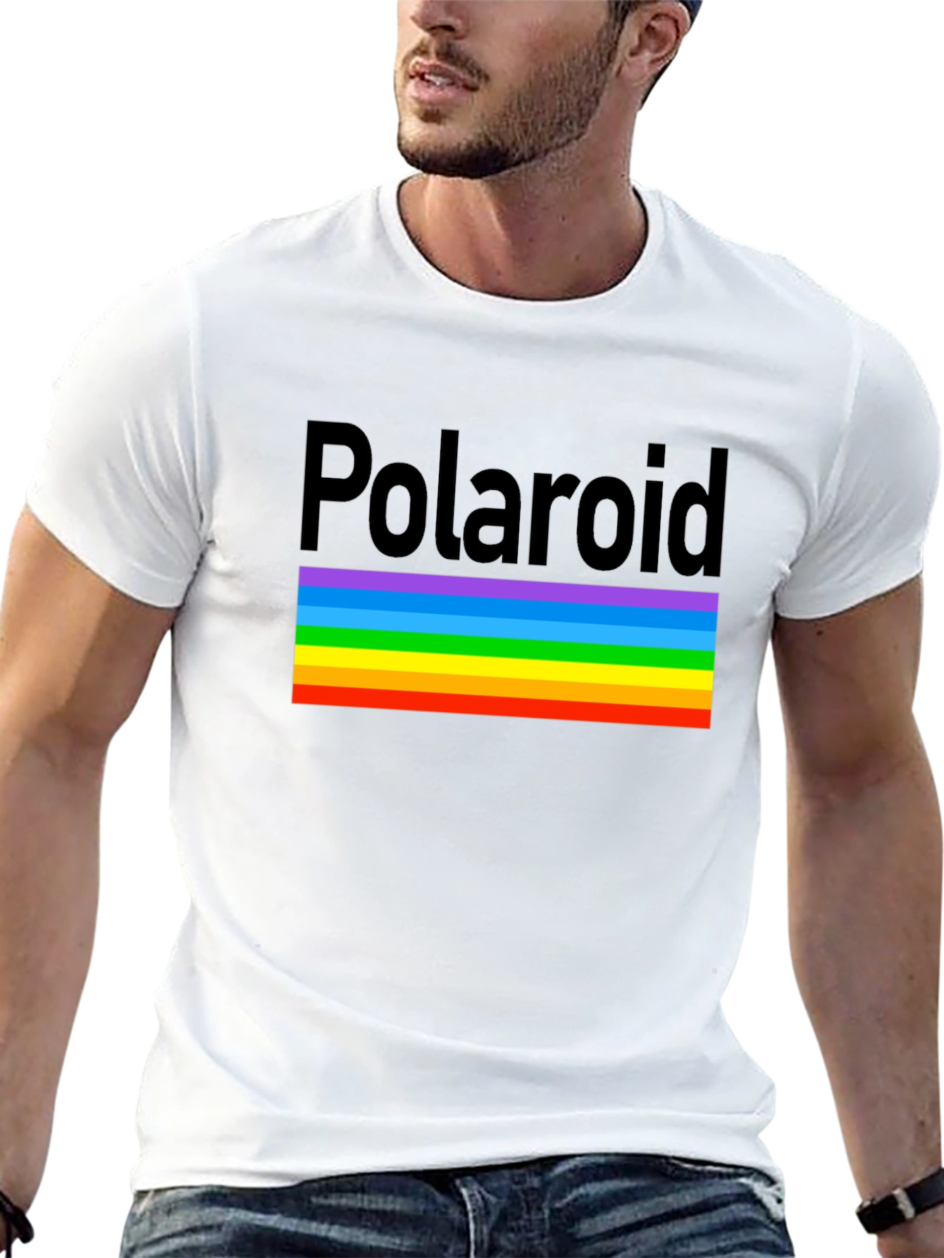 Polaroid Rainbow Stripe Graphic Black T-Shirt