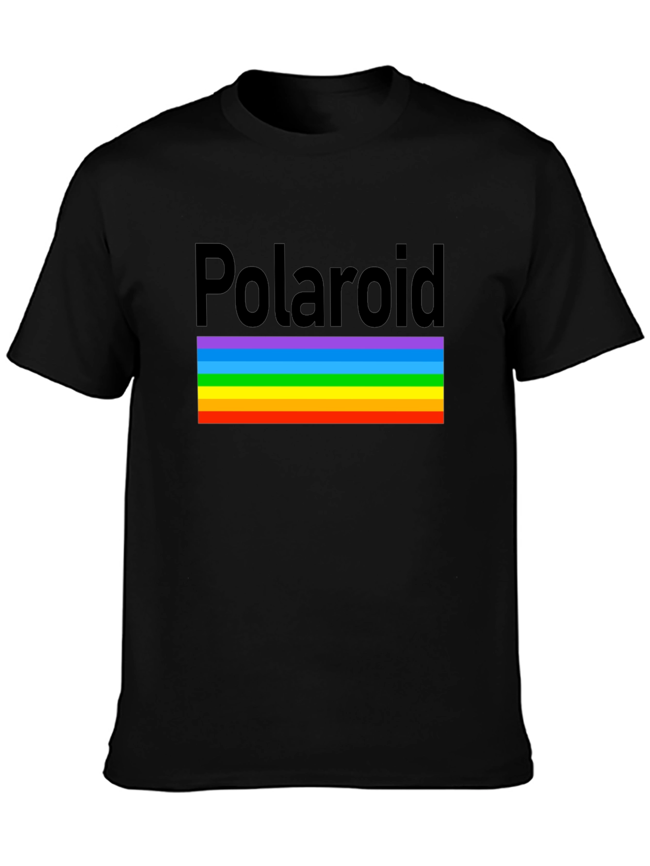 Polaroid Rainbow Stripe Graphic Black T-Shirt