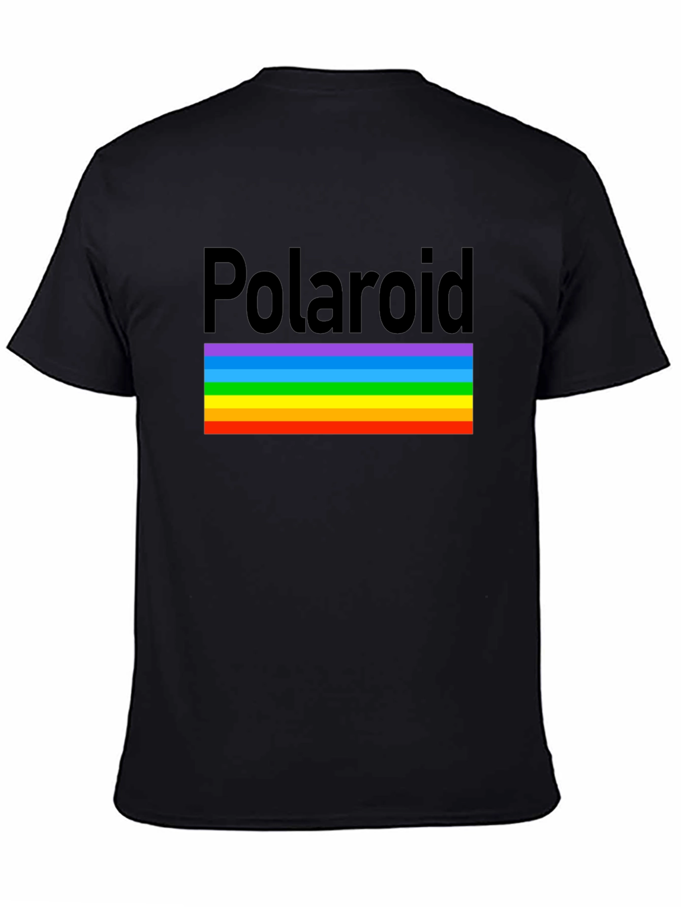 Polaroid Rainbow Stripe Graphic Black T-Shirt