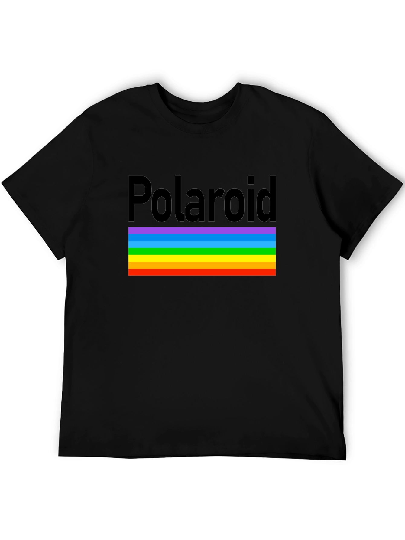 Polaroid Rainbow Stripe Graphic Black T-Shirt