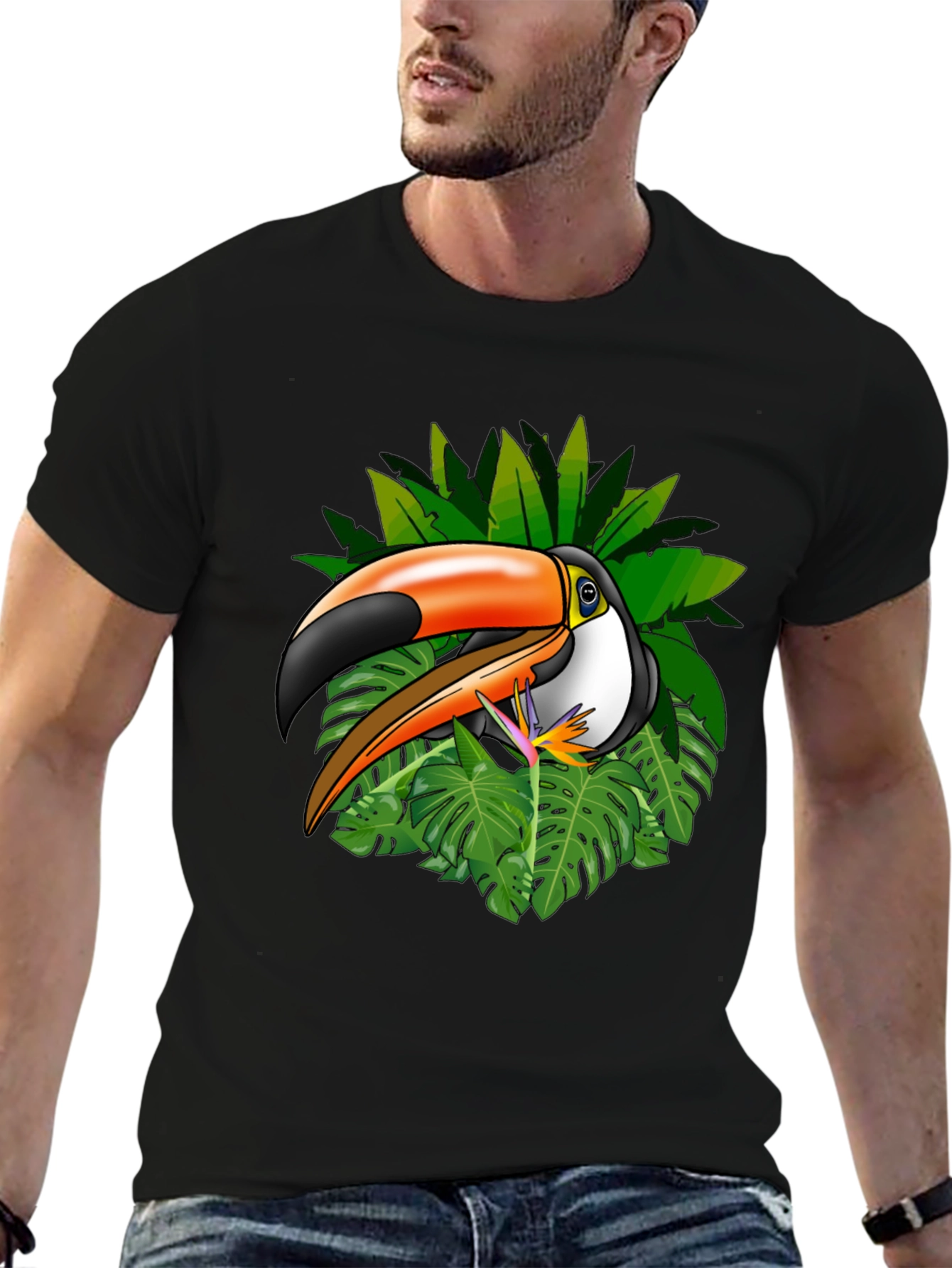 Tropical Toucan Graphic Tee - Black