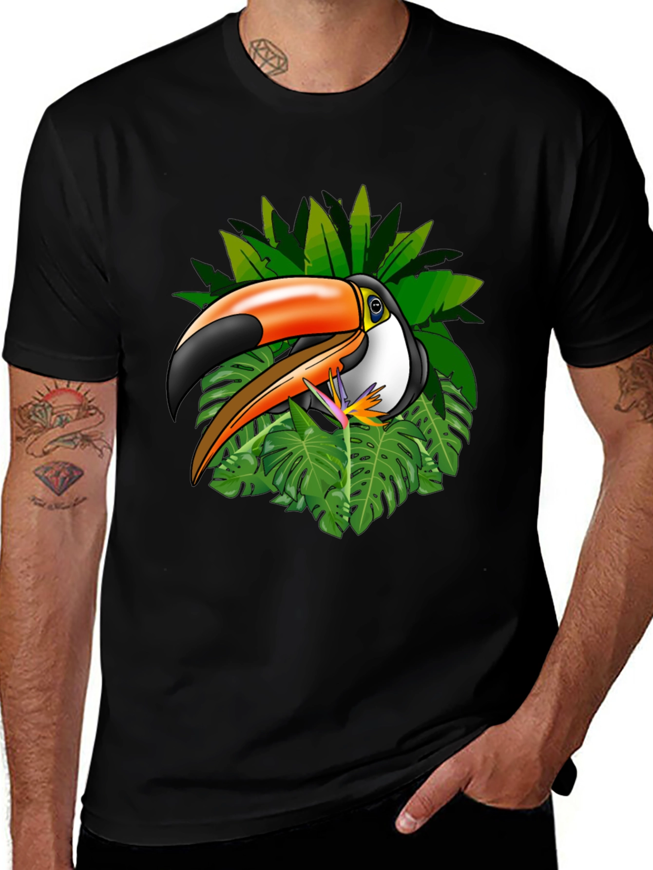 Tropical Toucan Graphic Tee - Black