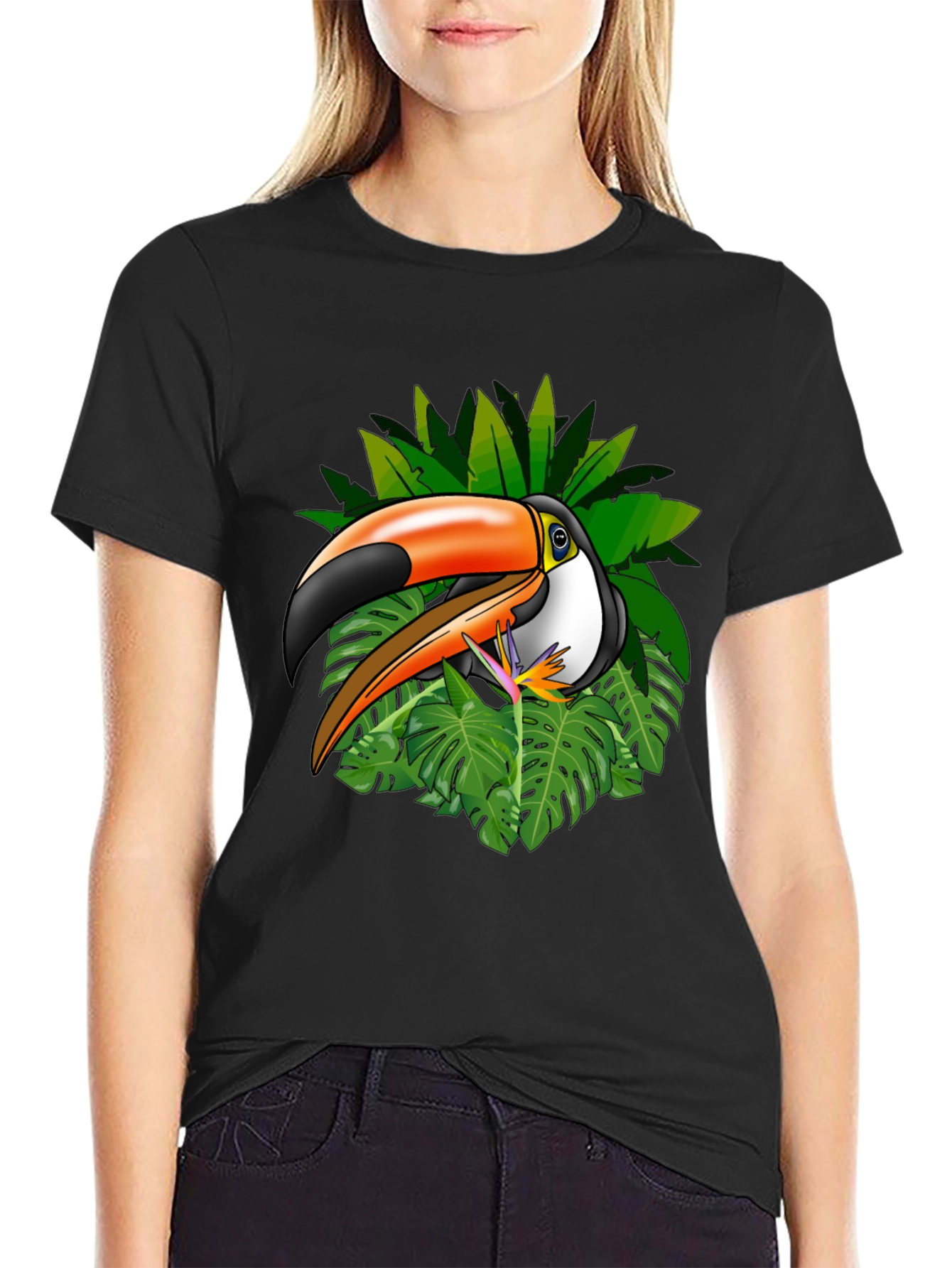 Tropical Toucan Graphic Tee - Black