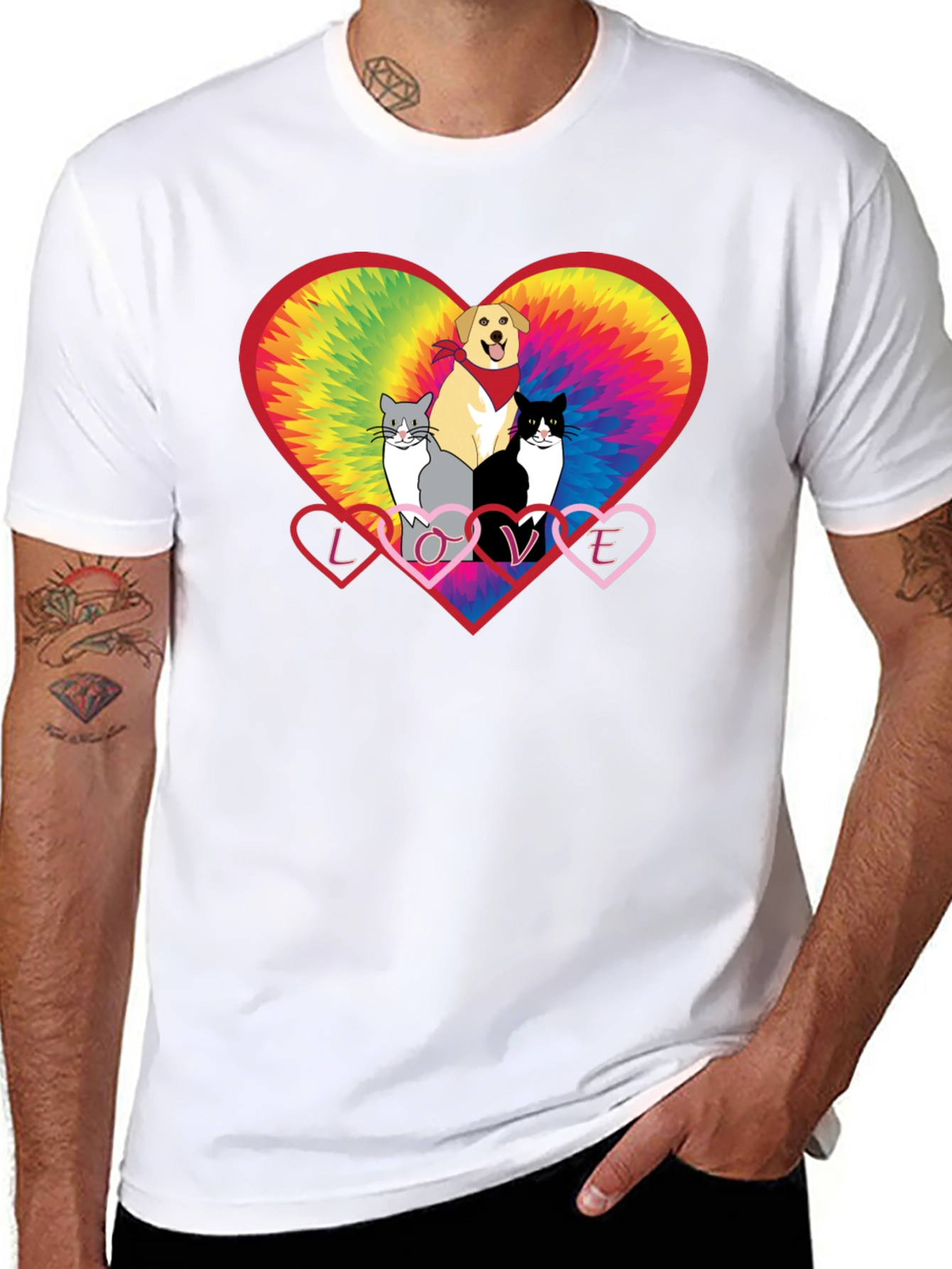 Love Cats and Dogs Tie Dye Heart T-Shirt