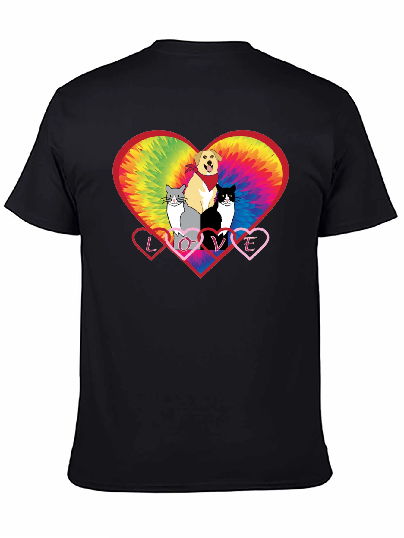 Love Cats and Dogs Tie Dye Heart T-Shirt