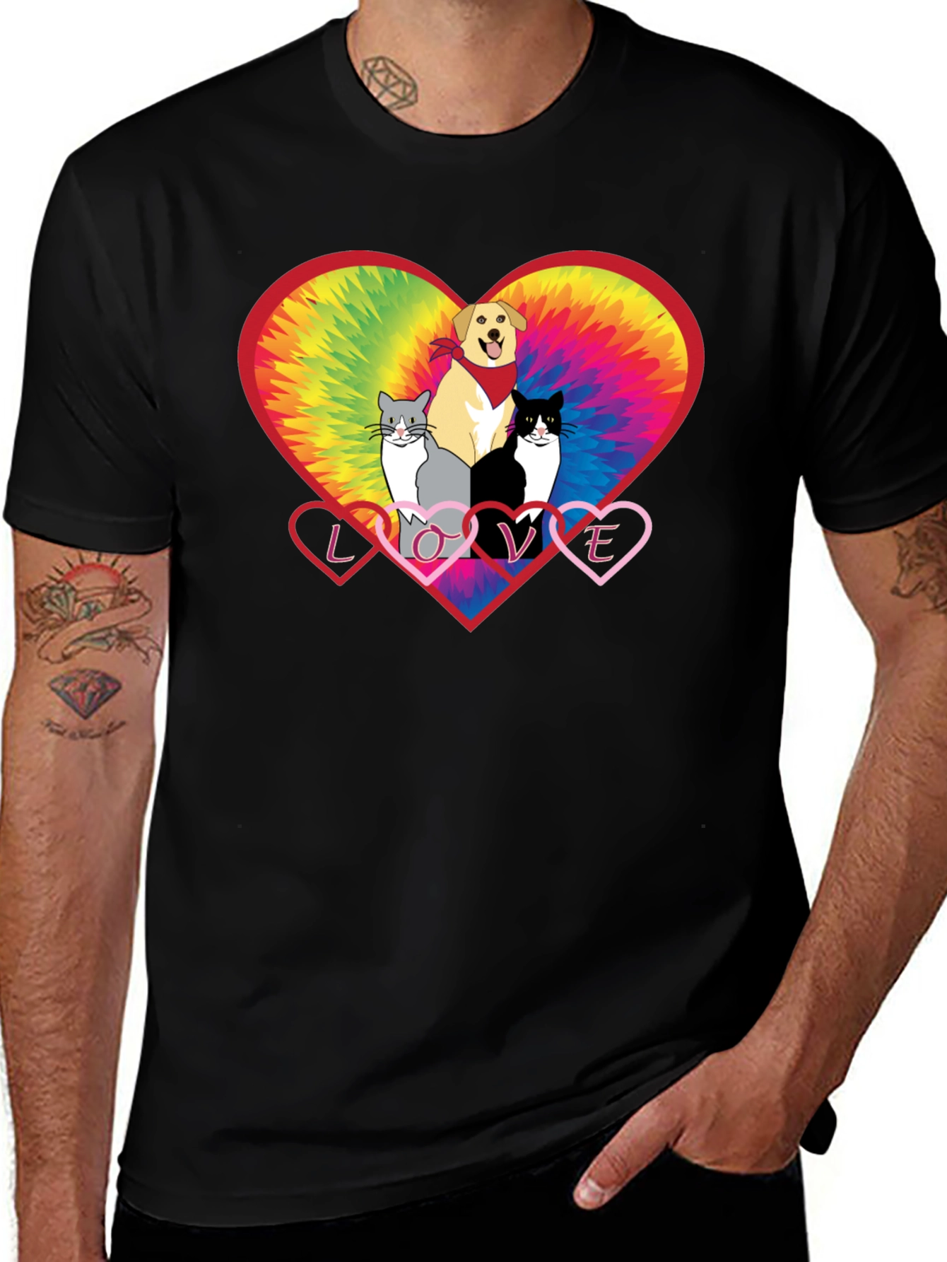 Love Cats and Dogs Tie Dye Heart T-Shirt