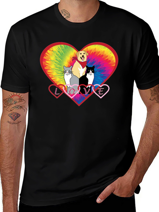 Love Cats and Dogs Tie Dye Heart T-Shirt