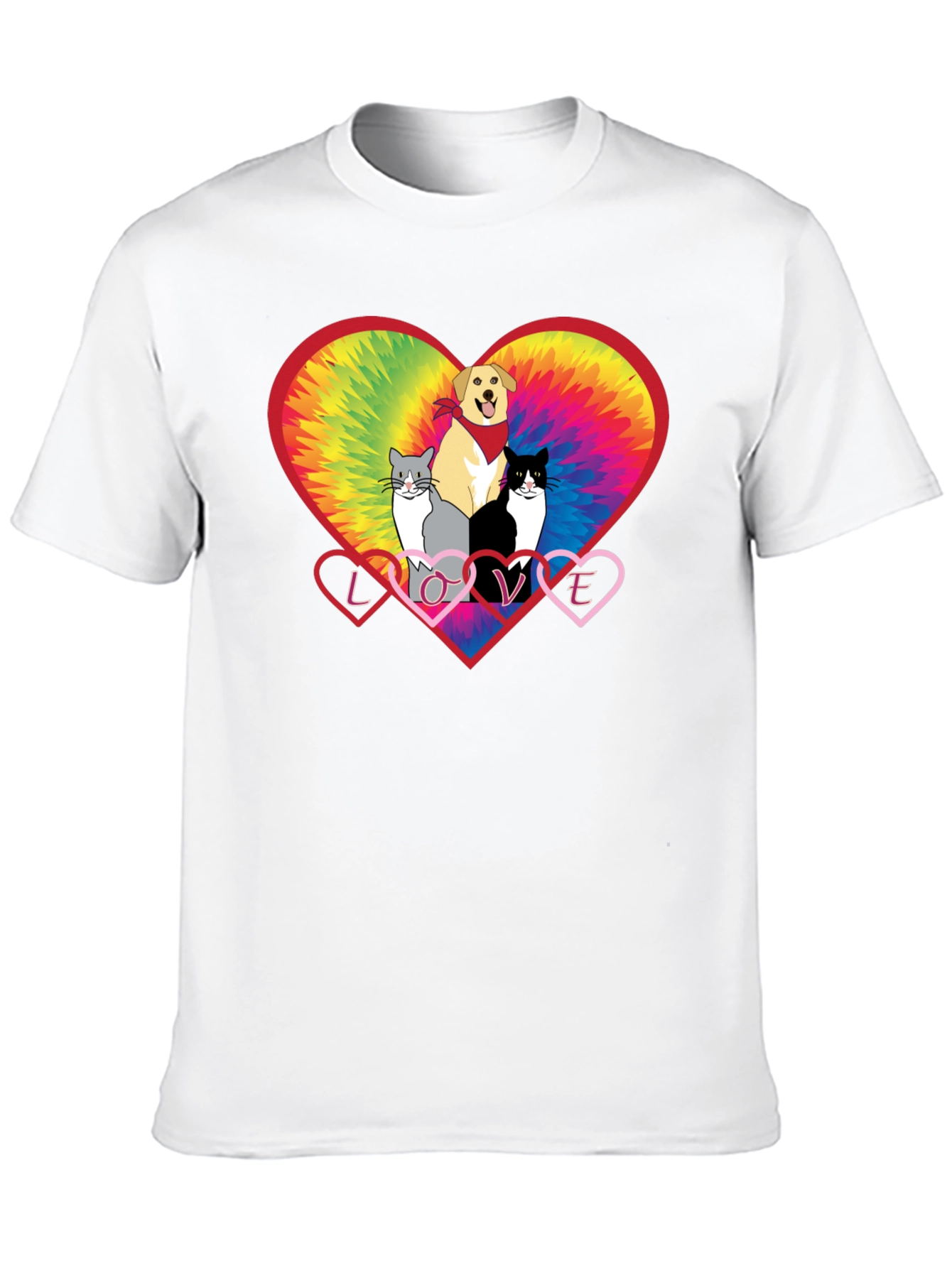 Love Cats and Dogs Tie Dye Heart T-Shirt