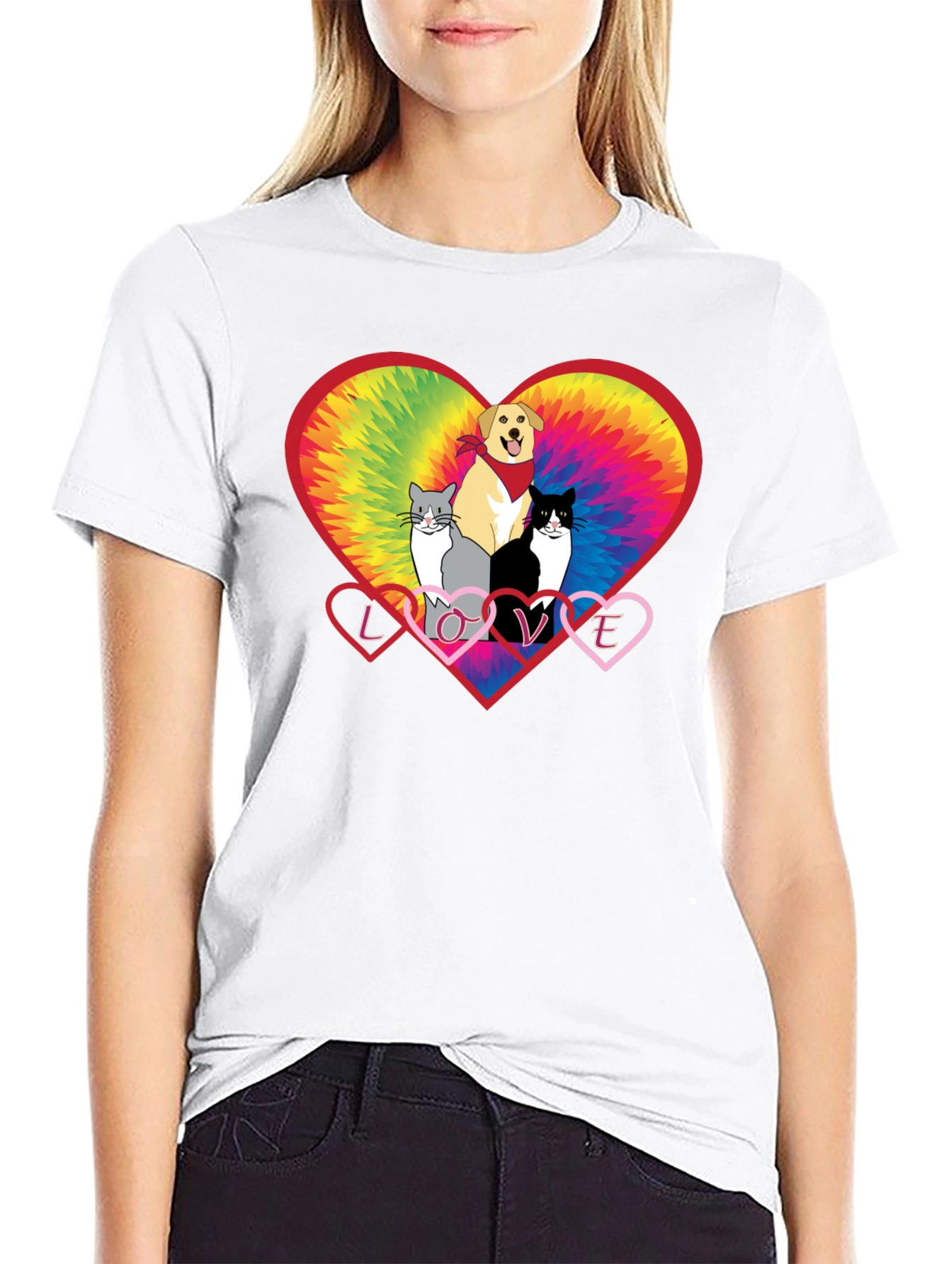 Love Cats and Dogs Tie Dye Heart T-Shirt