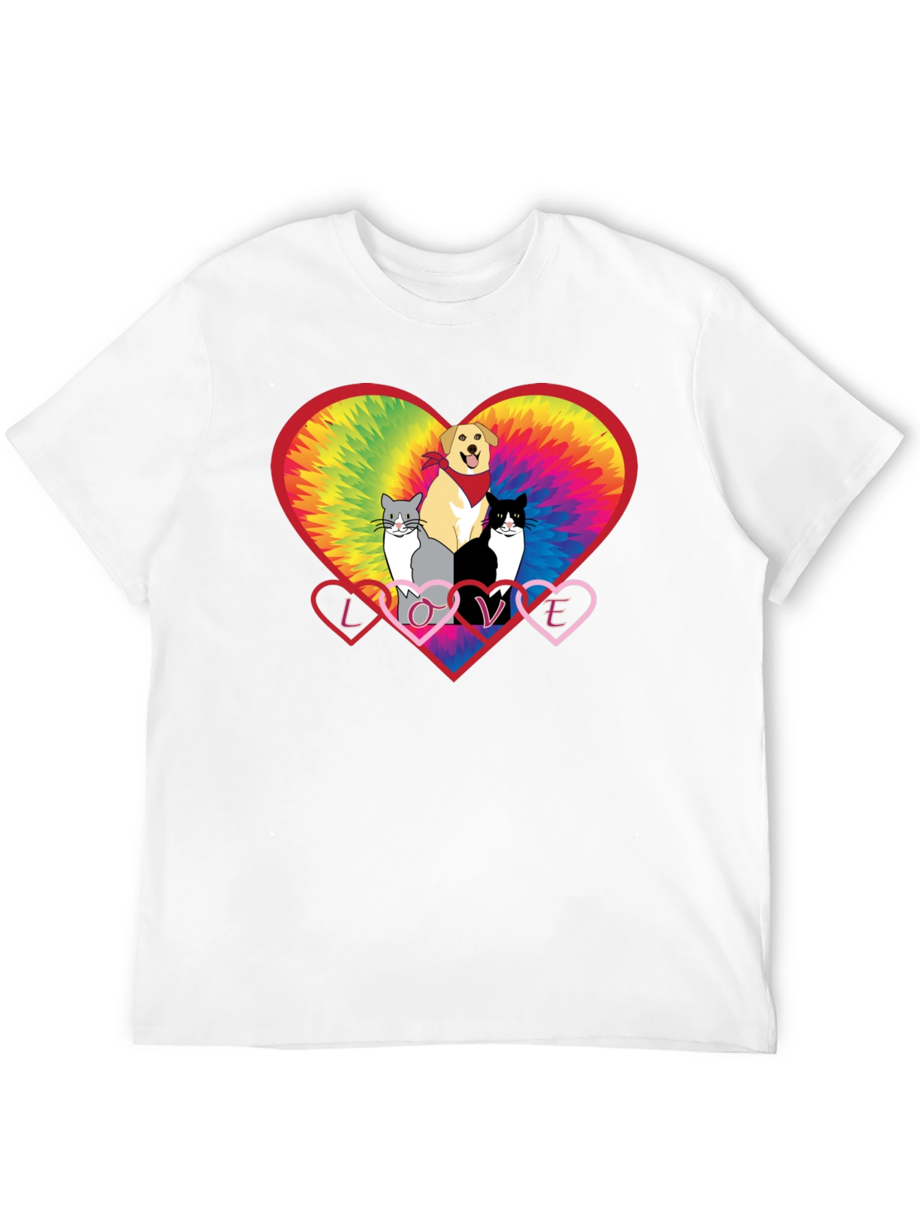 Love Cats and Dogs Tie Dye Heart T-Shirt