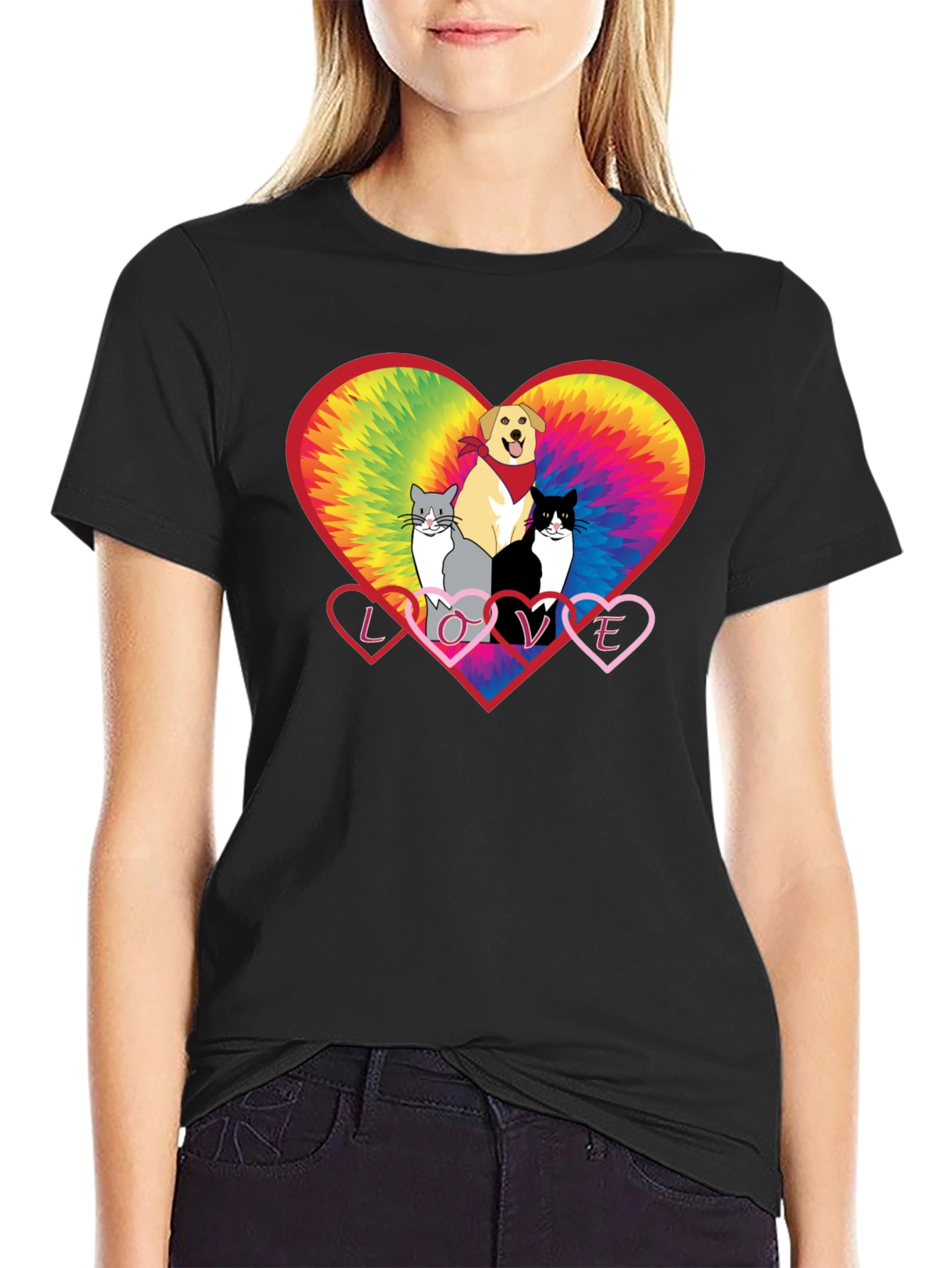 Love Cats and Dogs Tie Dye Heart T-Shirt