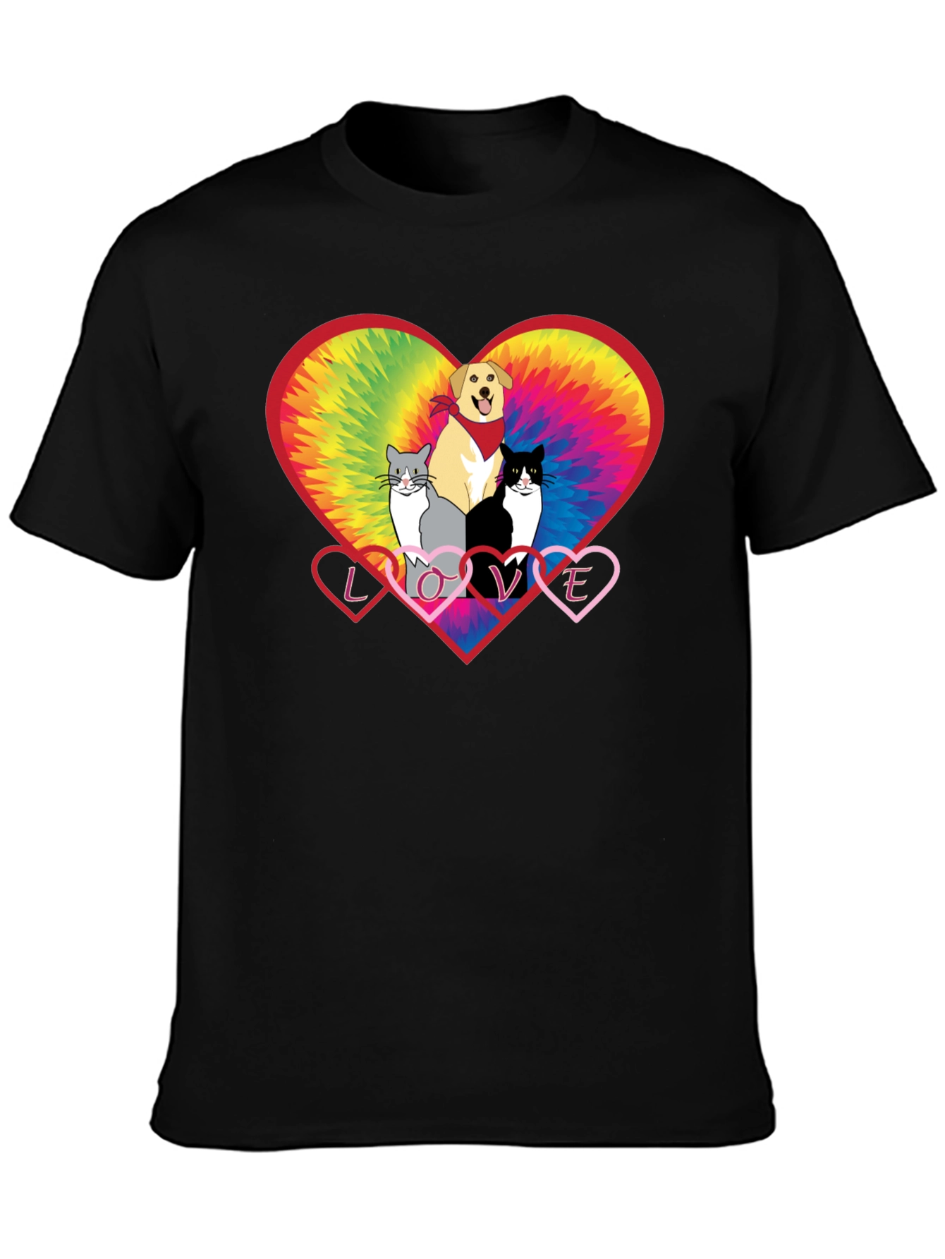 Love Cats and Dogs Tie Dye Heart T-Shirt