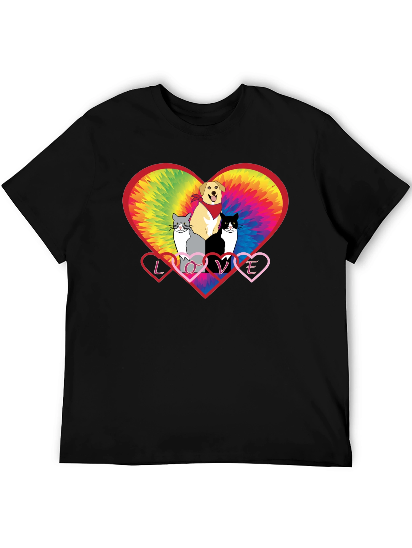 Love Cats and Dogs Tie Dye Heart T-Shirt