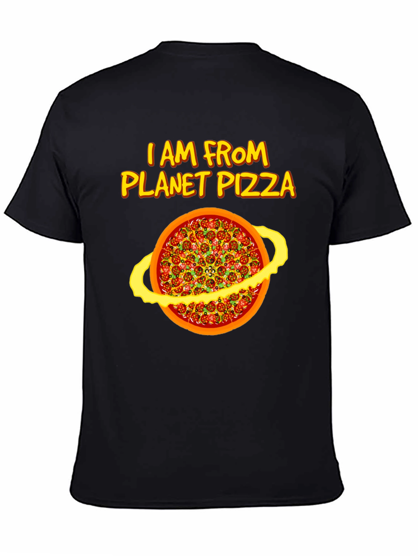 Planet Pizza Graphic Tee - Black Cotton T-Shirt