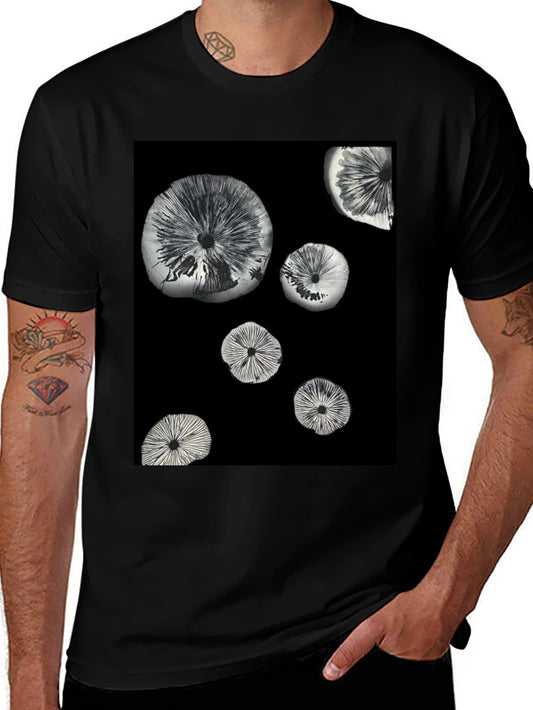Abstract Mushroom Print Black T-Shirt