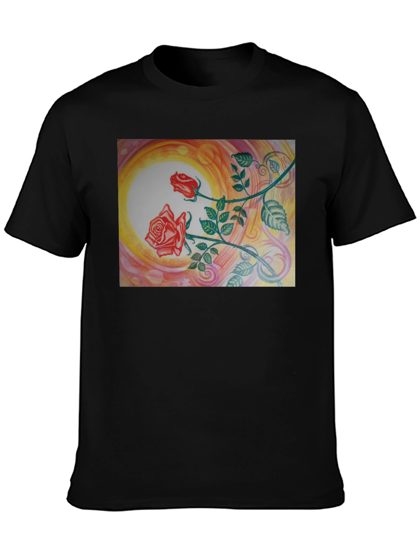 Artistic Rose Graphic Black T-Shirt