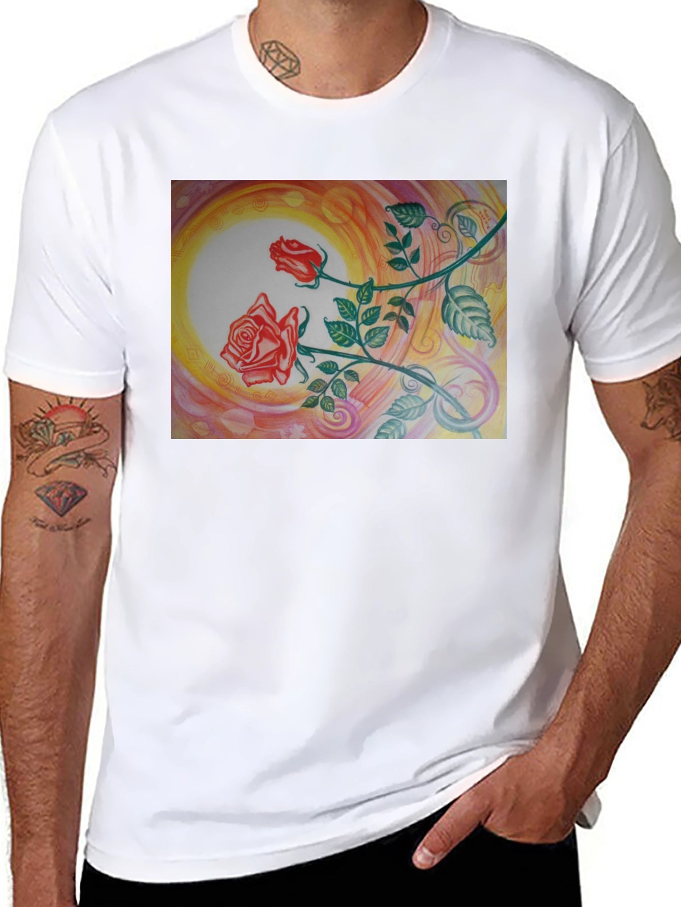 Artistic Rose Graphic Black T-Shirt