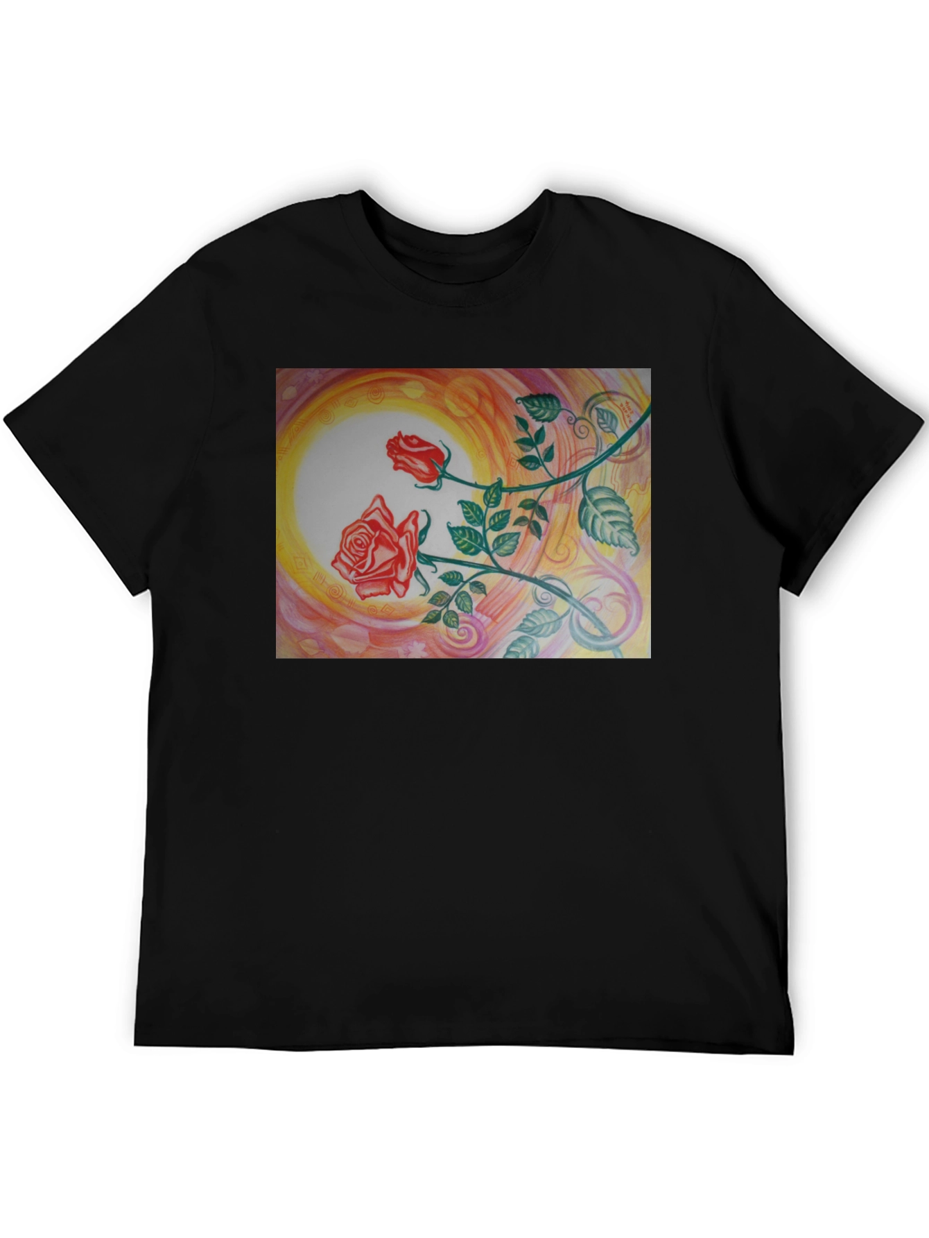 Artistic Rose Graphic Black T-Shirt
