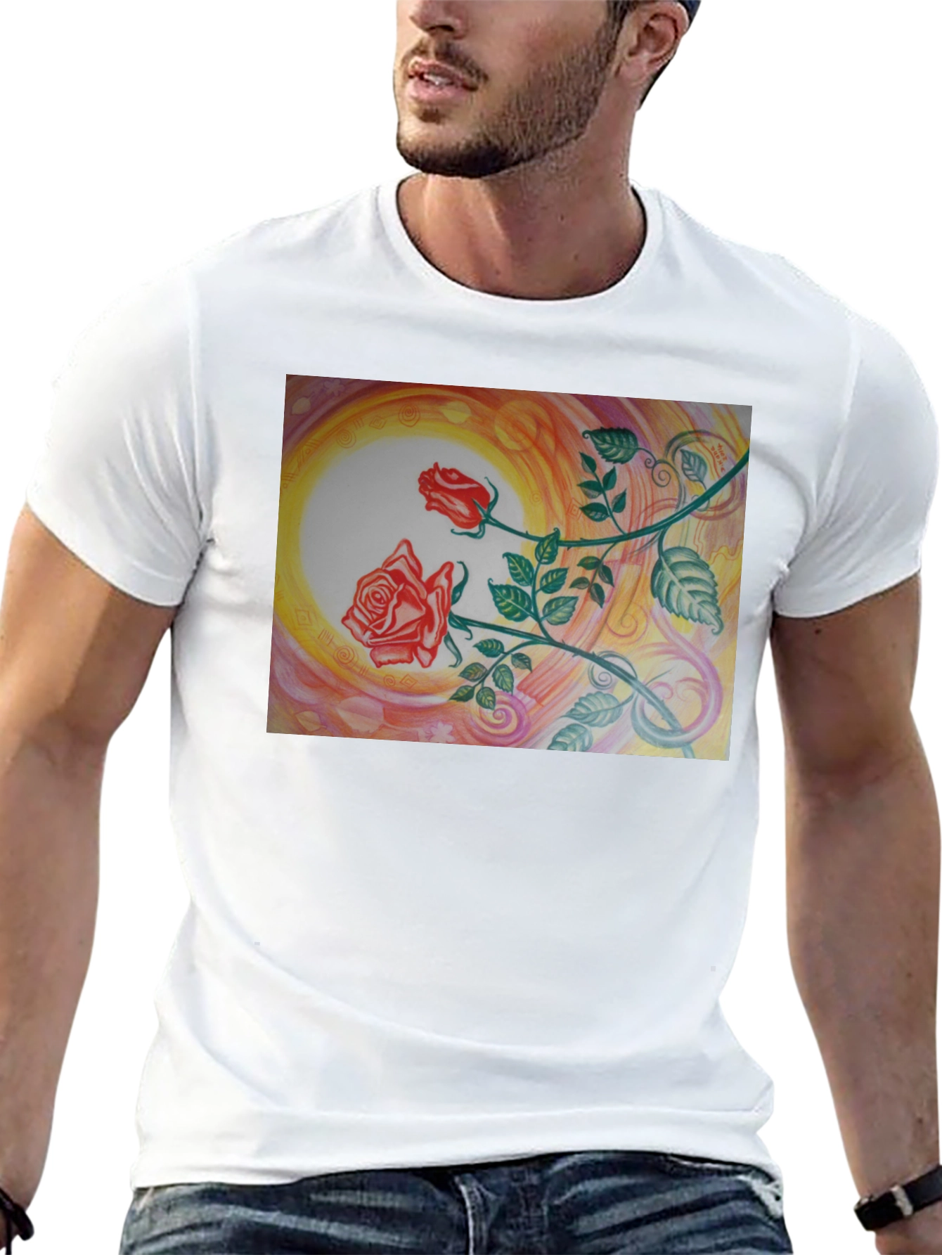 Artistic Rose Graphic Black T-Shirt