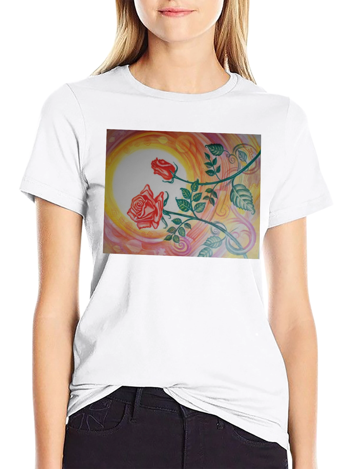 Artistic Rose Graphic Black T-Shirt
