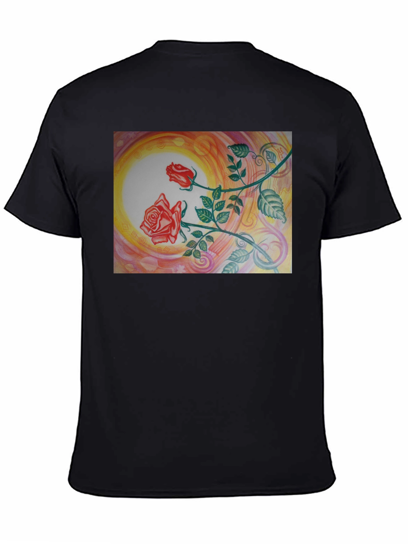 Artistic Rose Graphic Black T-Shirt