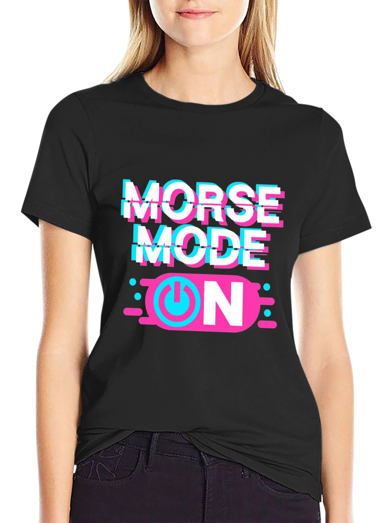 Morse Mode ON Graphic T-Shirt - Black