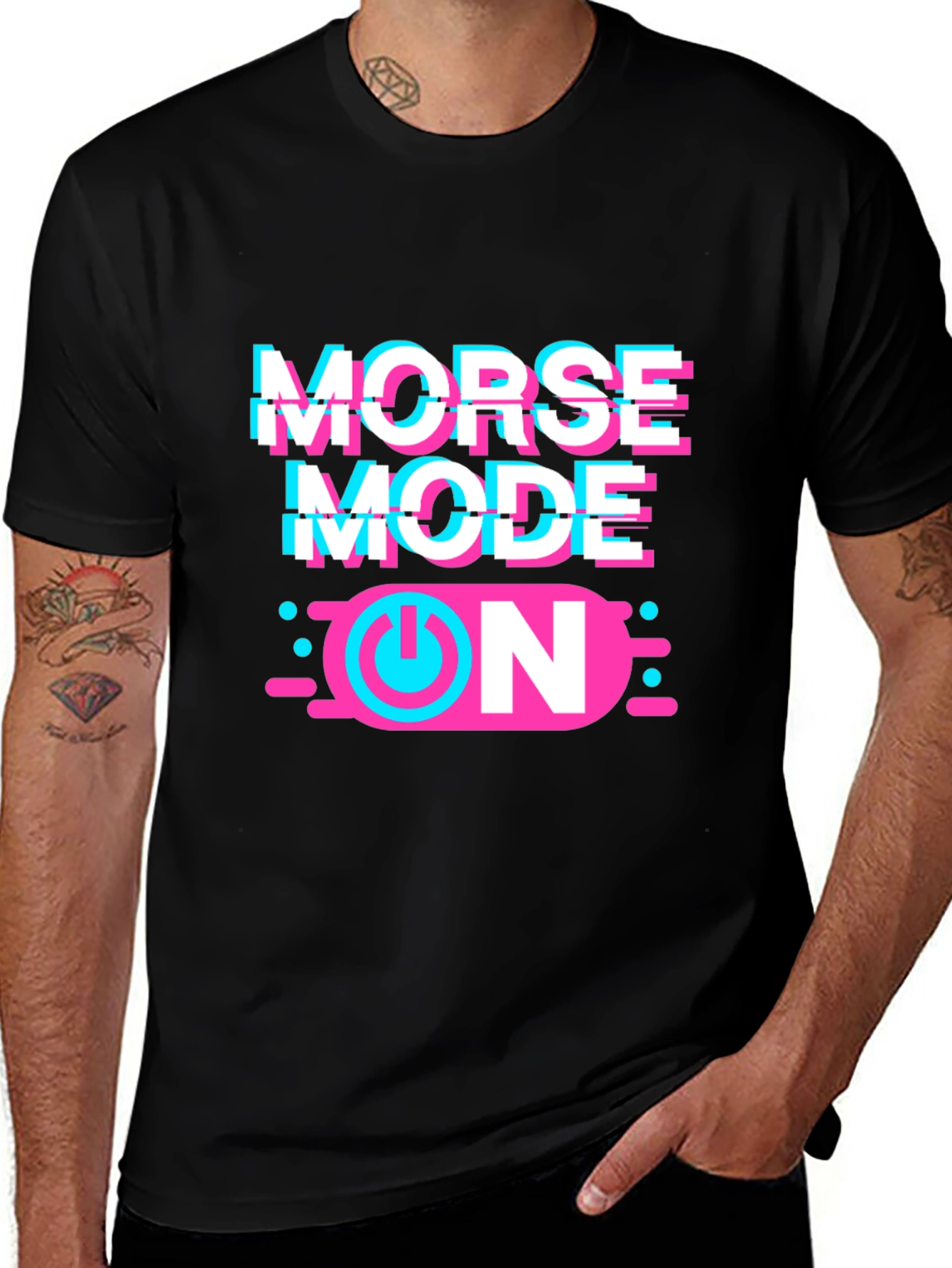 Morse Mode ON Graphic T-Shirt - Black
