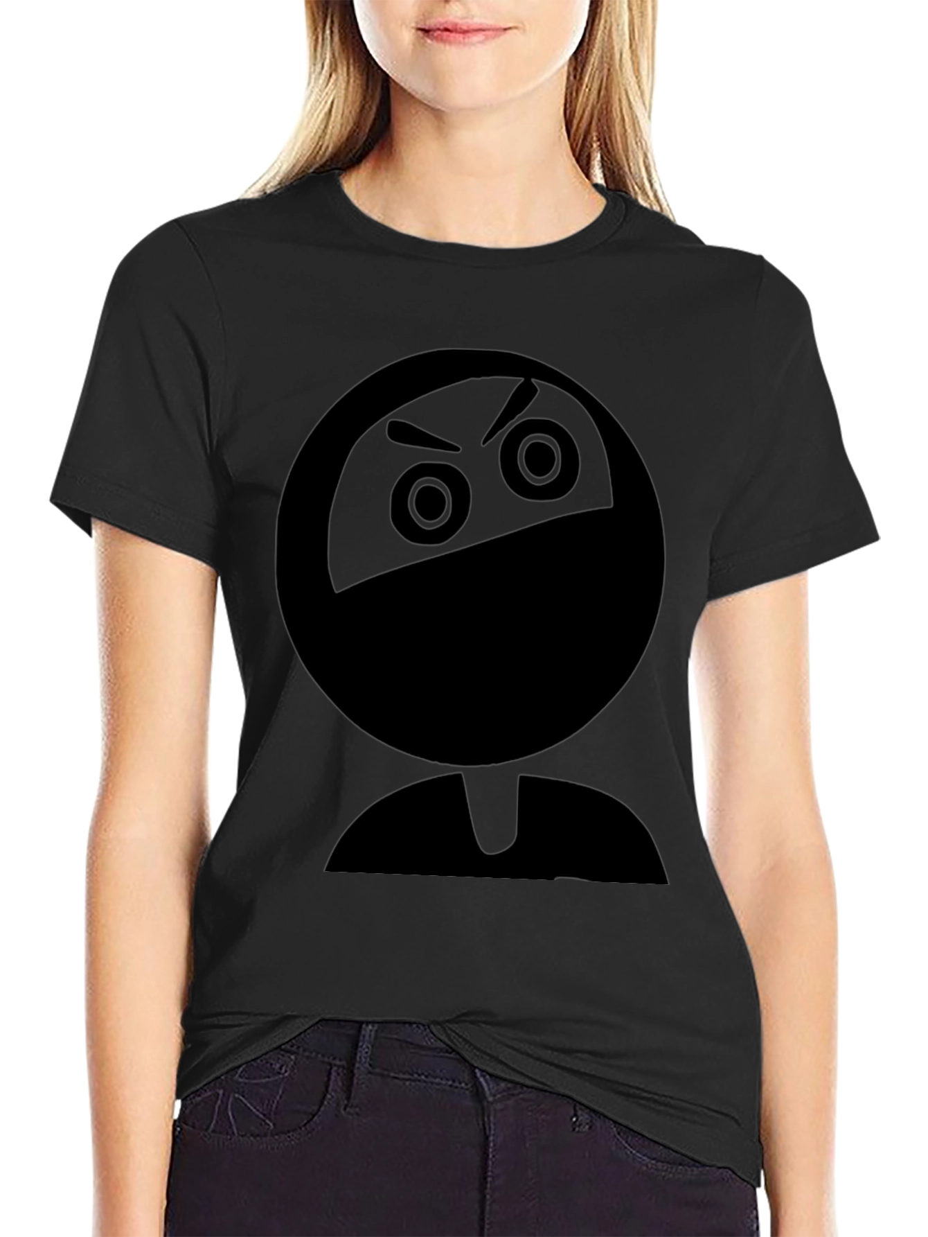 Ninja Emoji Graphic Print Black T-Shirt
