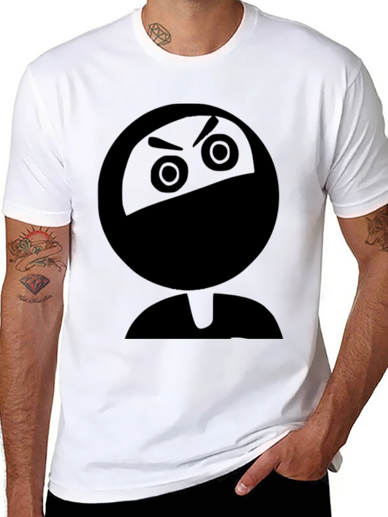 Ninja Emoji Graphic Print Black T-Shirt