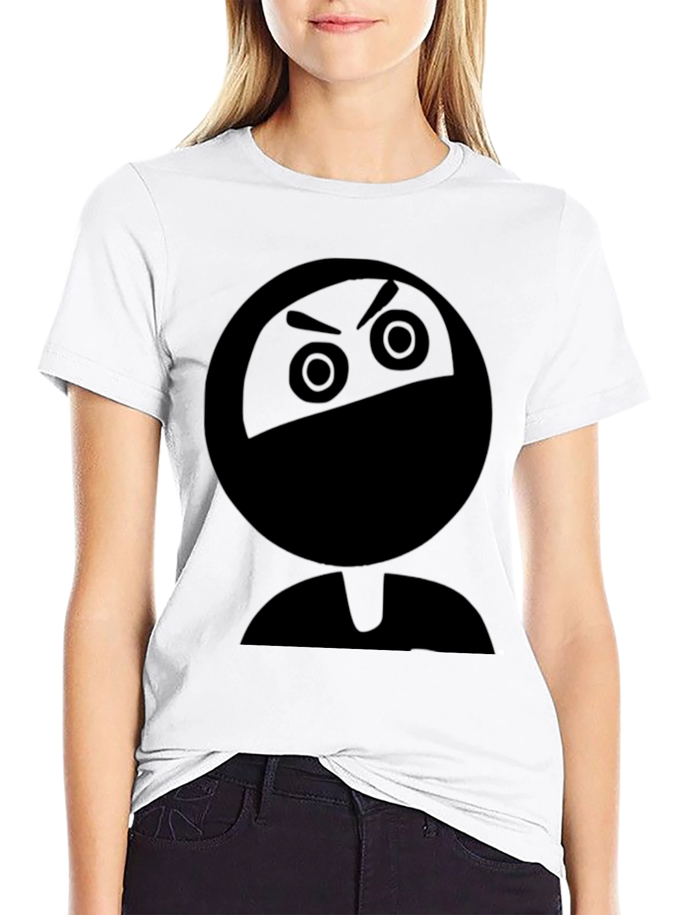 Ninja Emoji Graphic Print Black T-Shirt