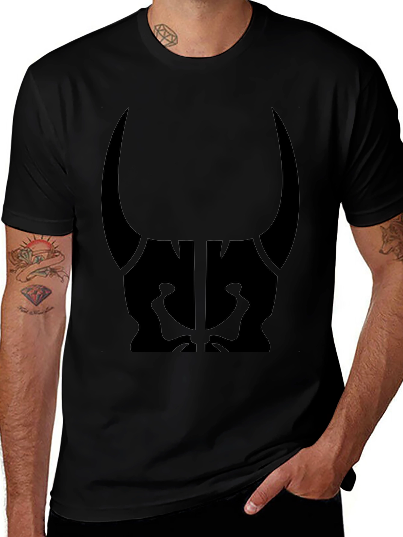 Mens Black Graphic Tee - Bull Skull Design