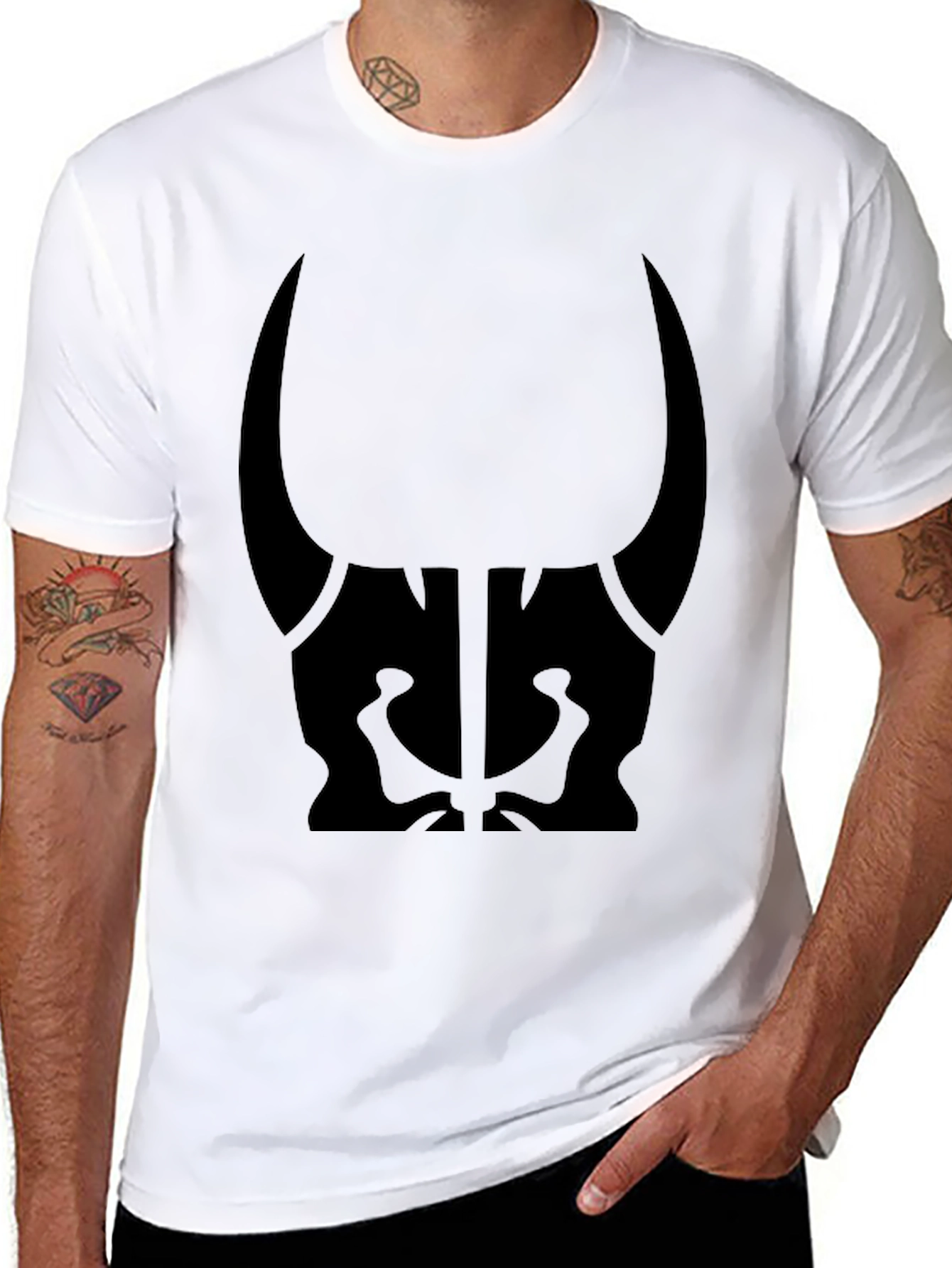 Mens Black Graphic Tee - Bull Skull Design