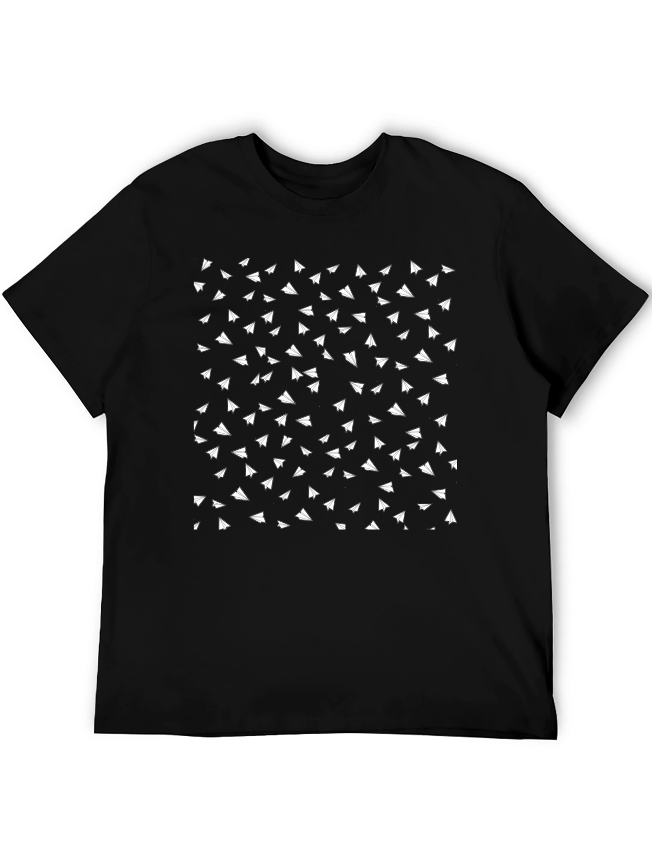 Paper Airplane Pattern Black T-Shirt