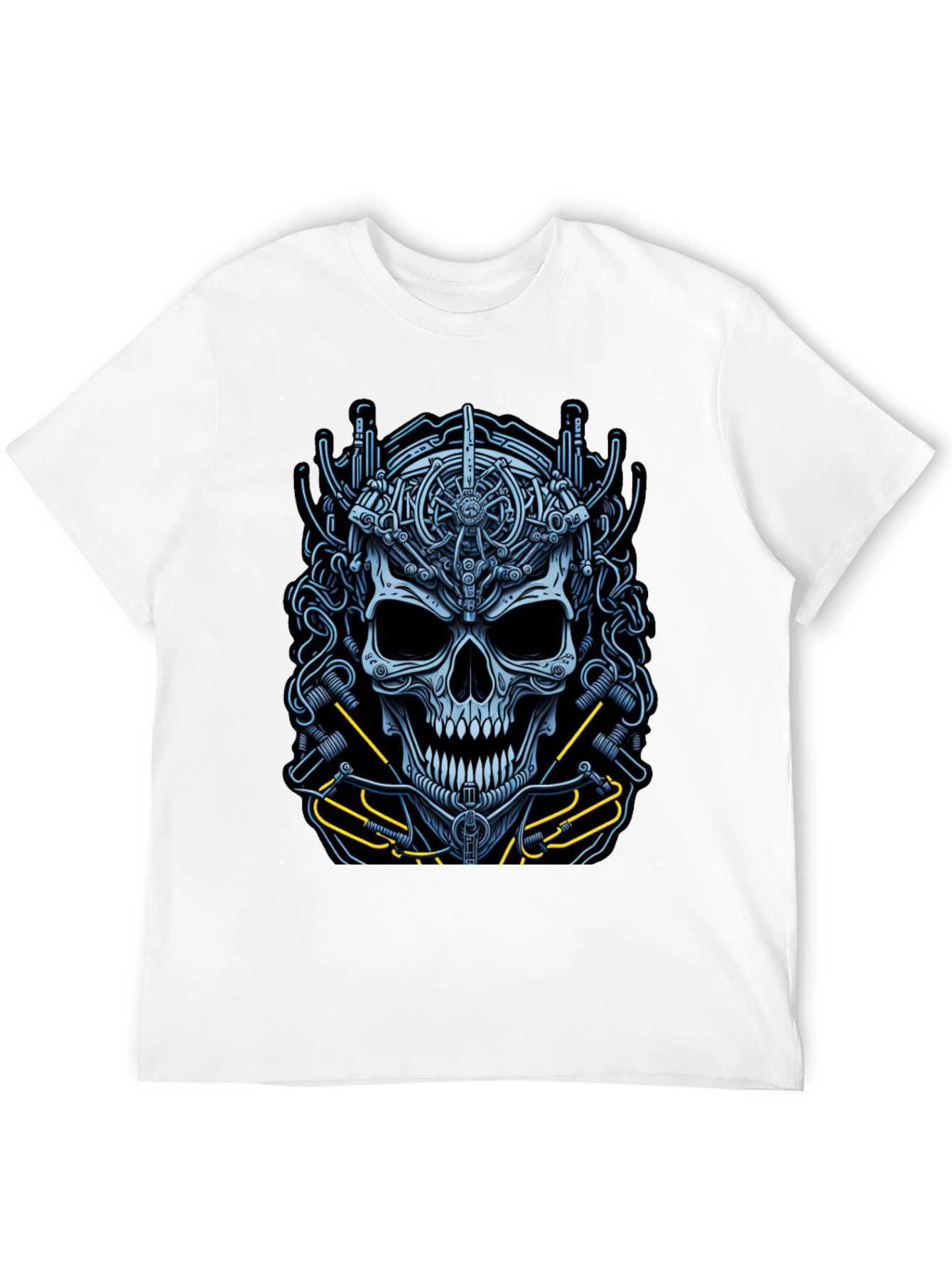 Mechanical Skull Graphic Tee - Cyberpunk Style Shirt