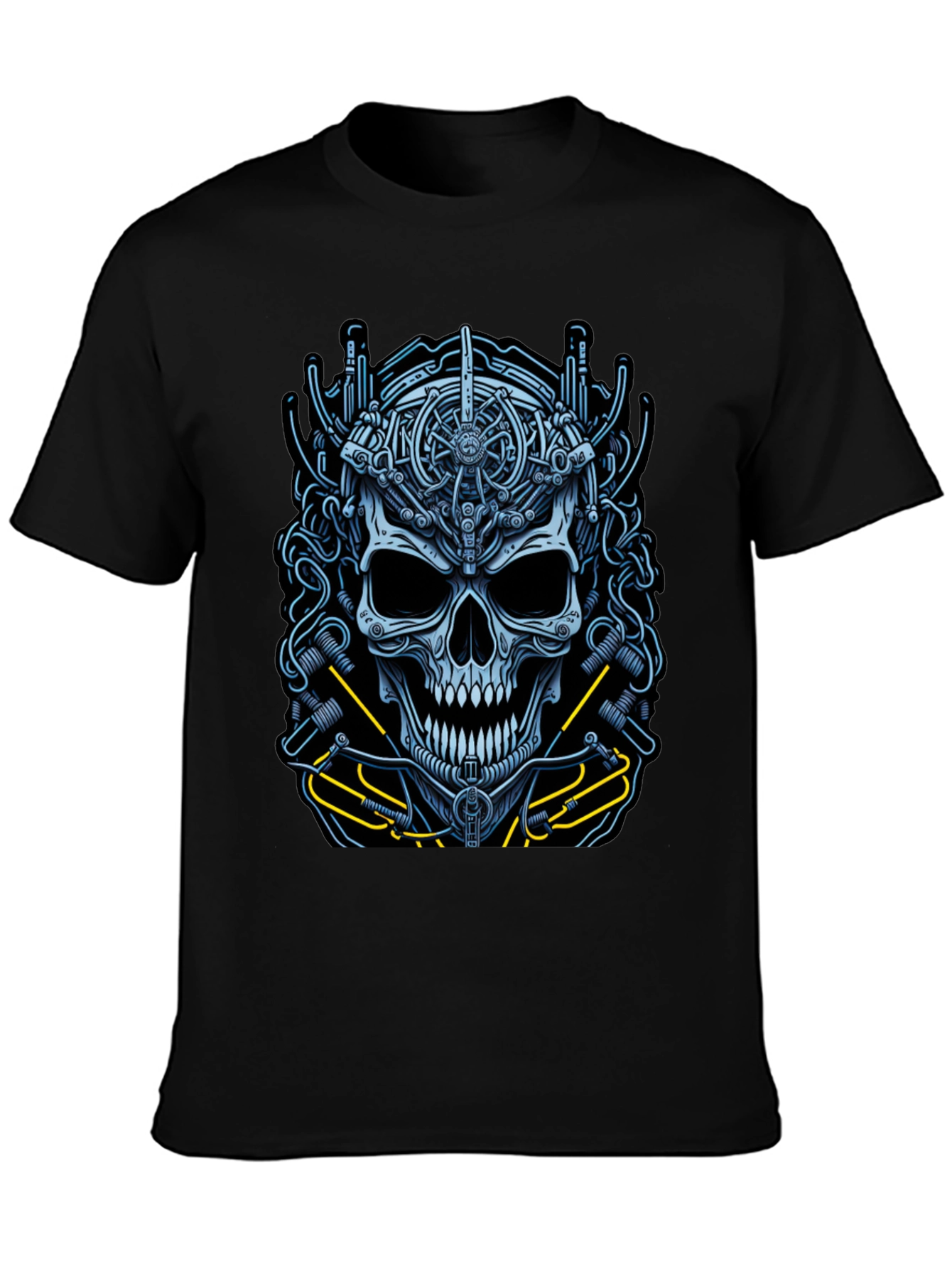 Mechanical Skull Graphic Tee - Cyberpunk Style Shirt